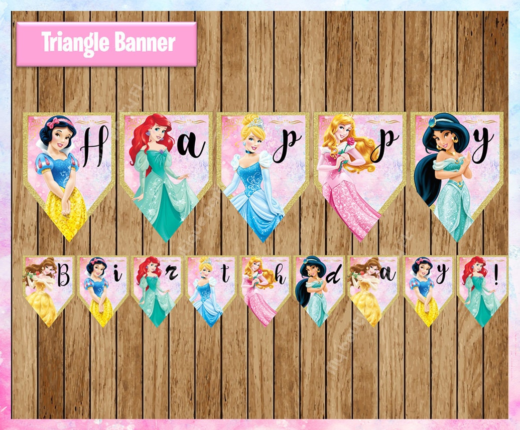 Princess Banner, Printable Princess Triangle Banner, Princess with Free Printable Princess Birthday Banner