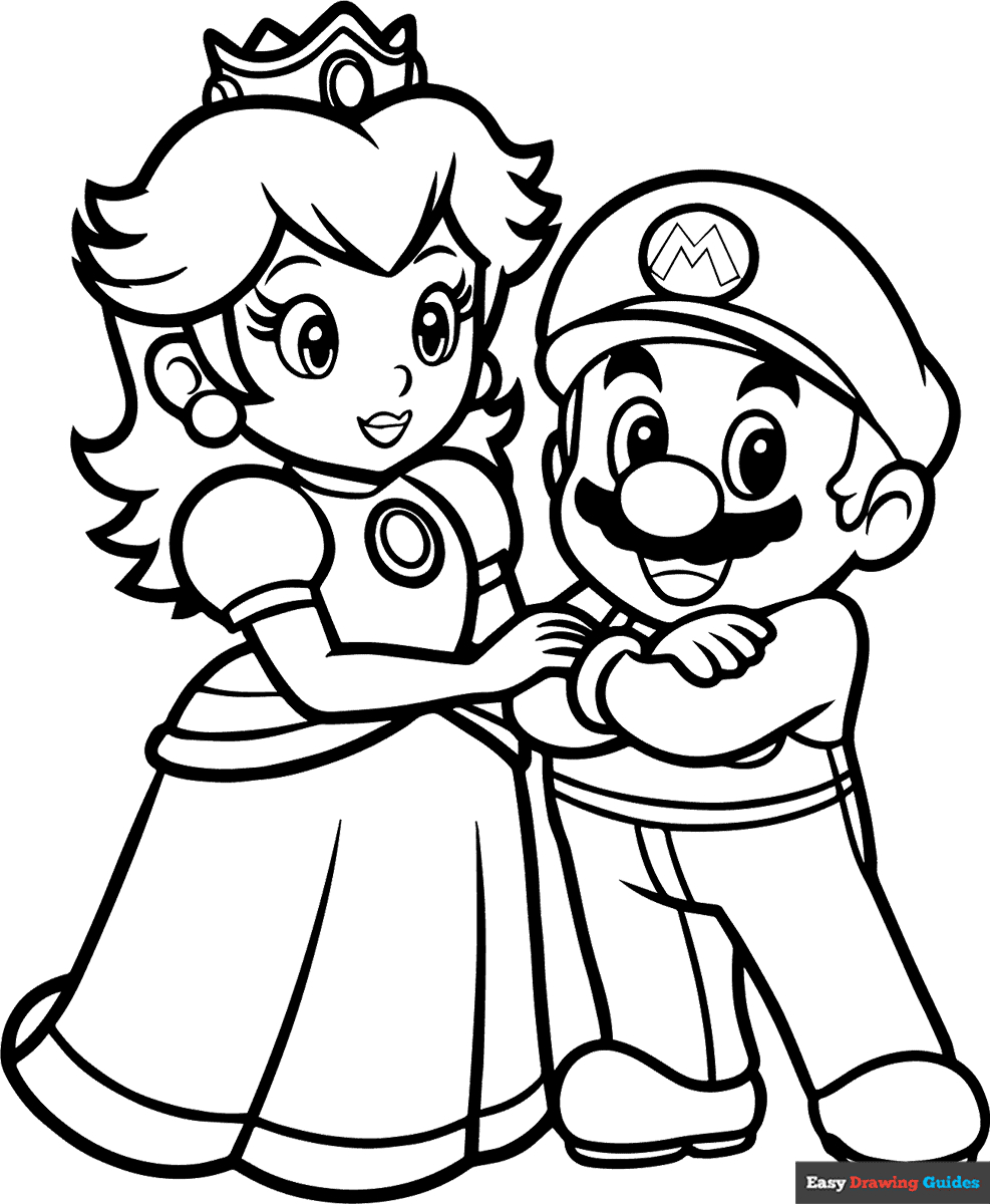 Princess Peach And Mario Coloring Page | Easy Drawing Guides intended for Mario Coloring Pages Free Printable