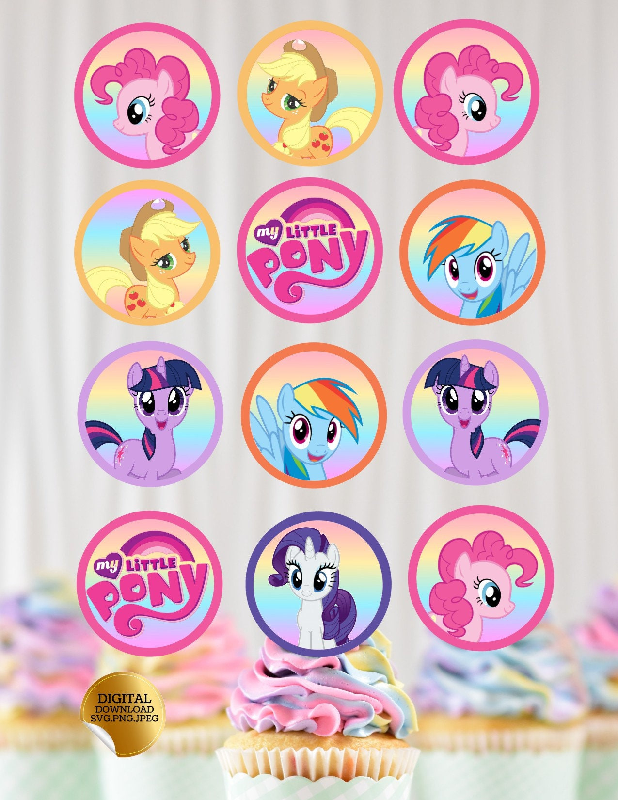 Print And Cut My Little Pony Cake Topper And 12 Cake Topper for Free Printable My Little Pony Cupcake Toppers