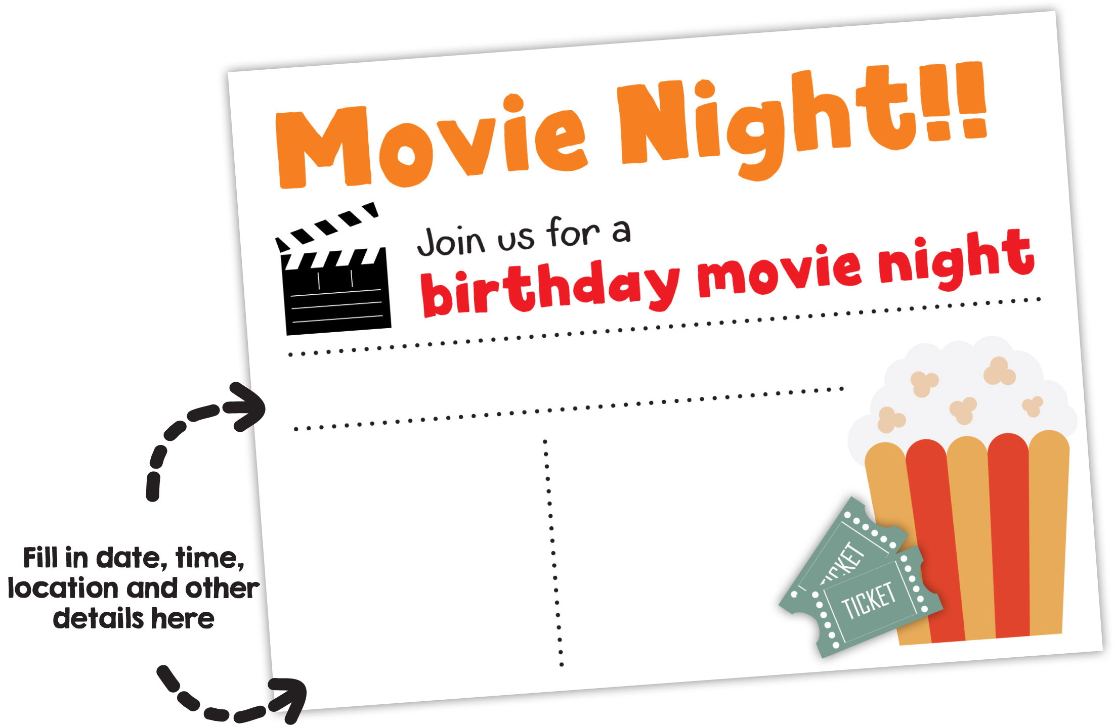 Print Your Free Movie Night Birthday Party Invitation - My Silly in Movie Birthday Party Invitations Free Printable