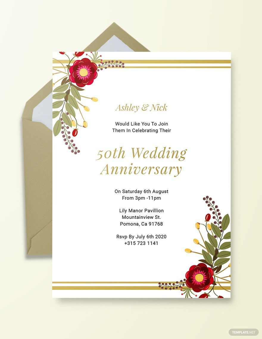 Printable 50Th Wedding Anniversary Invitation Template In Psd intended for Free Printable 50Th Anniversary Cards