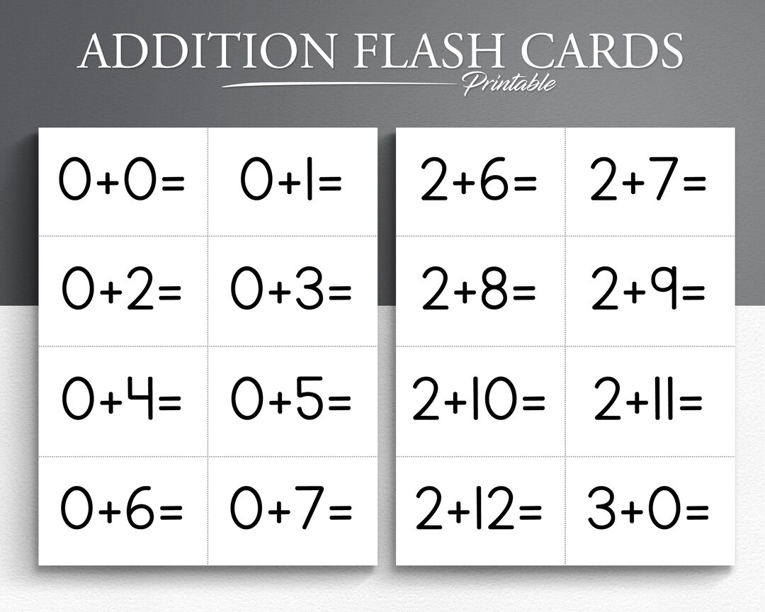 Printable Addition Flash Cards Set 0-12 (169 Cards). Math Flash inside Free Printable Addition Flash Cards