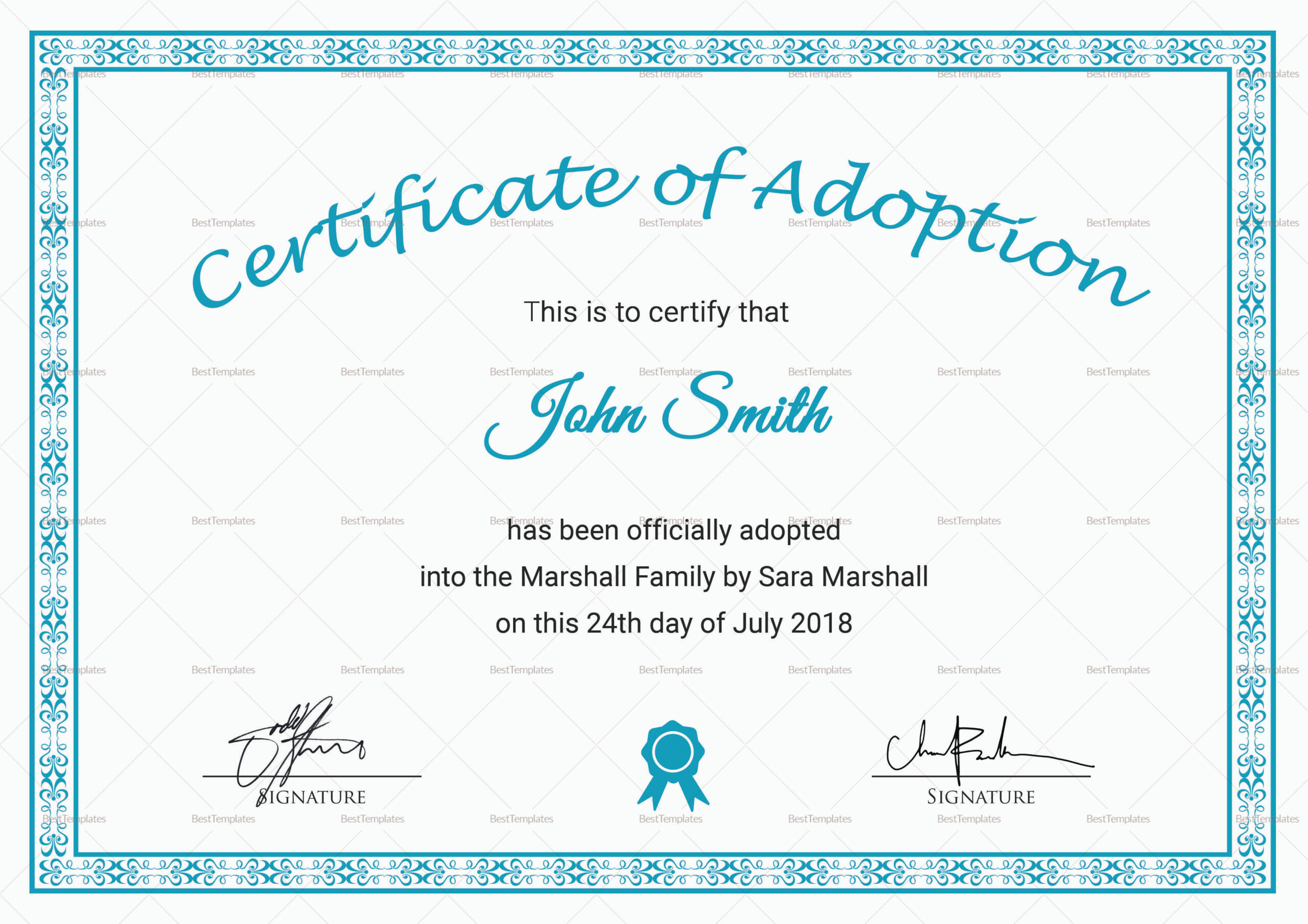 Printable Adoption Certificate Design Template In Psd, Word throughout Free Printable Adoption Certificate