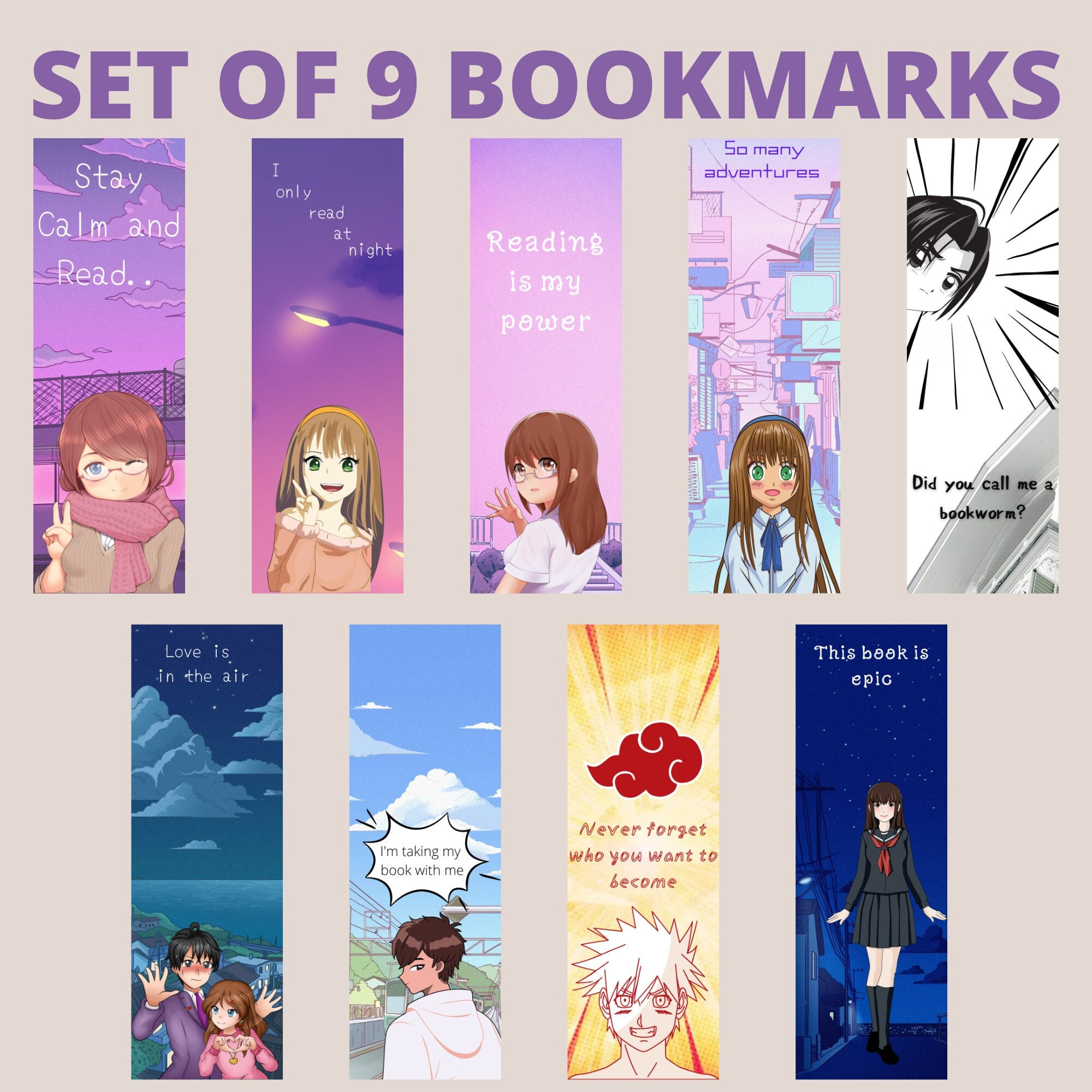 Printable Anime Bookmarks, Cartoon Anime Illustrated, Instant with Anime Bookmarks Printable For Free