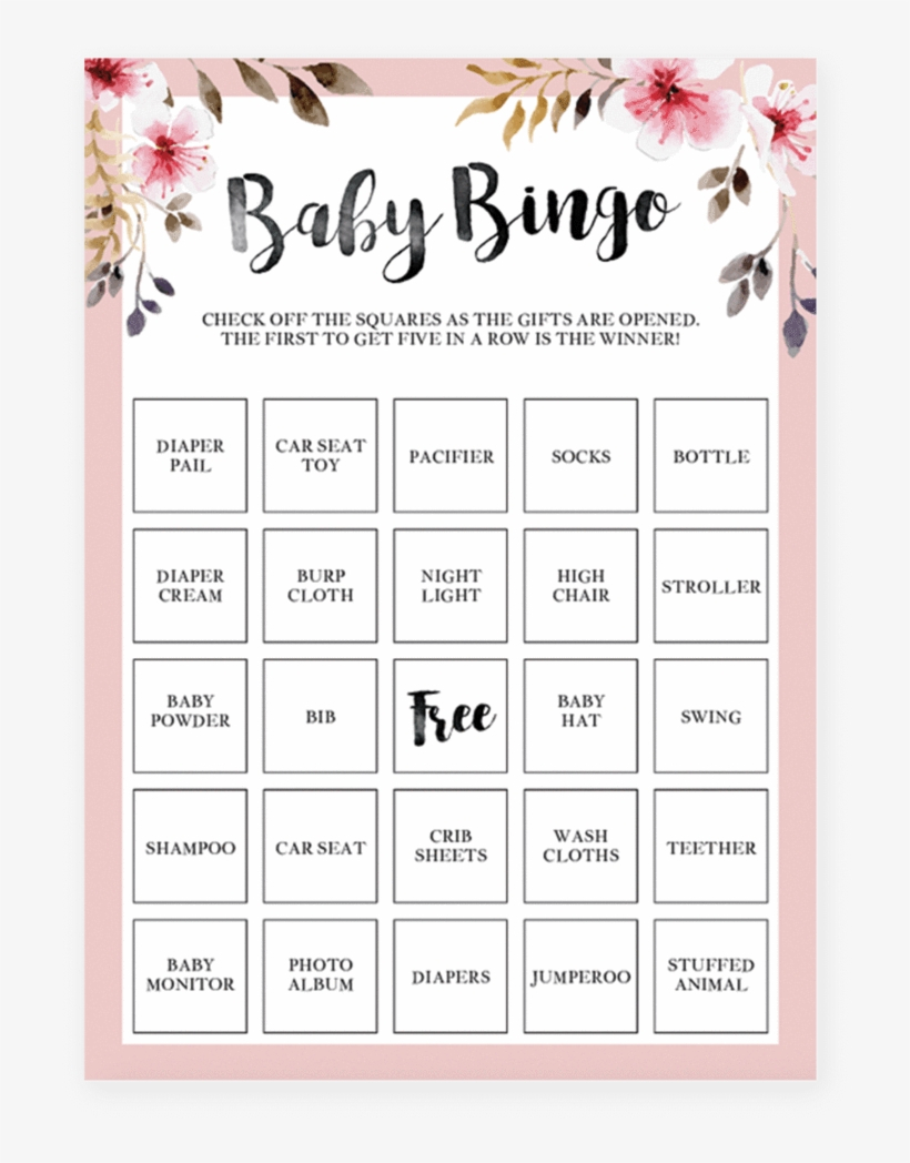 Printable Baby Girl Shower Bingo Cards With Pink Flowers - Free with Free Printable Baby Shower Bingo Cards Pdf