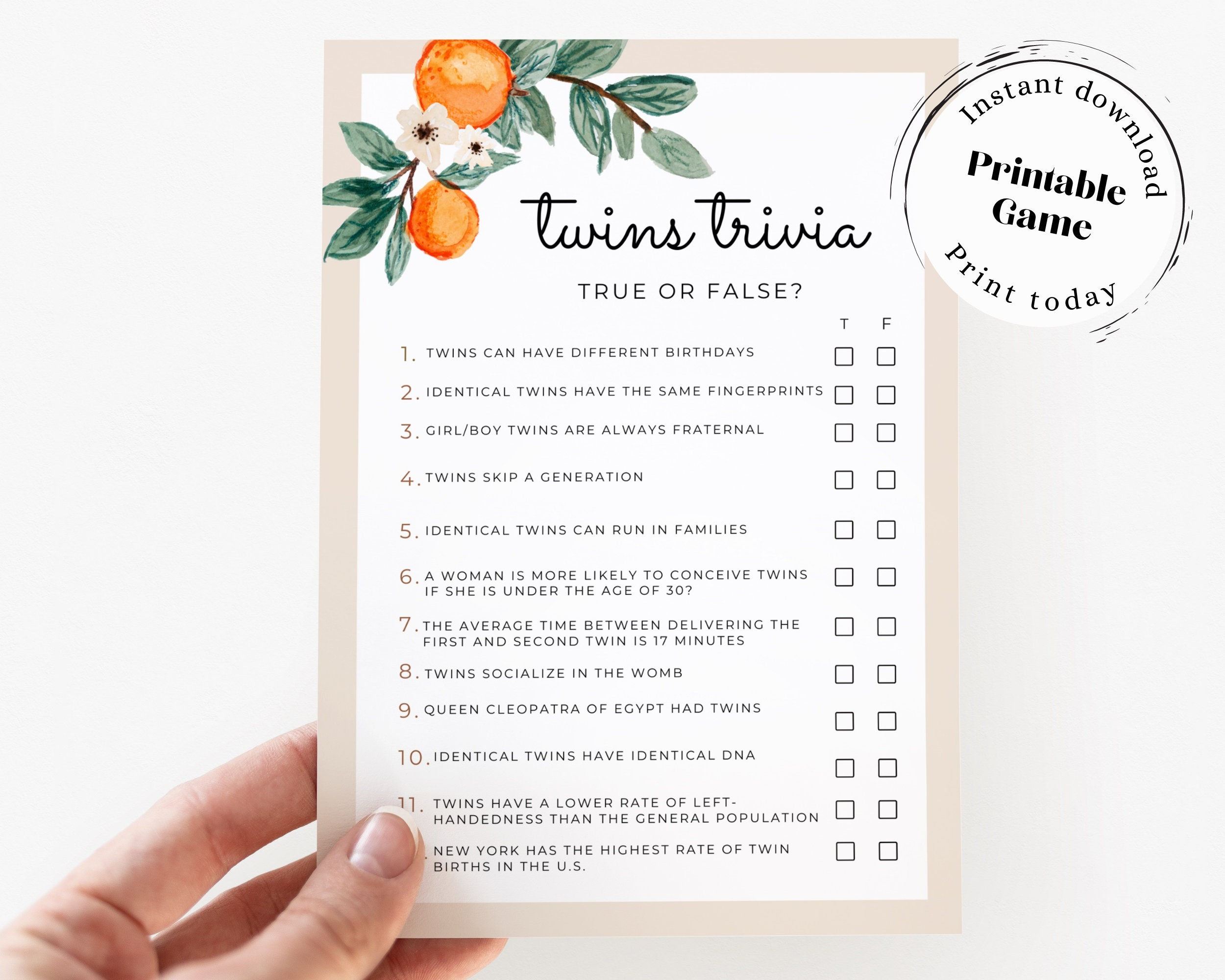 Printable Baby Shower Game For Twins Trivia Game Cutie Baby Shower for Free Printable Baby Shower Games For Twins