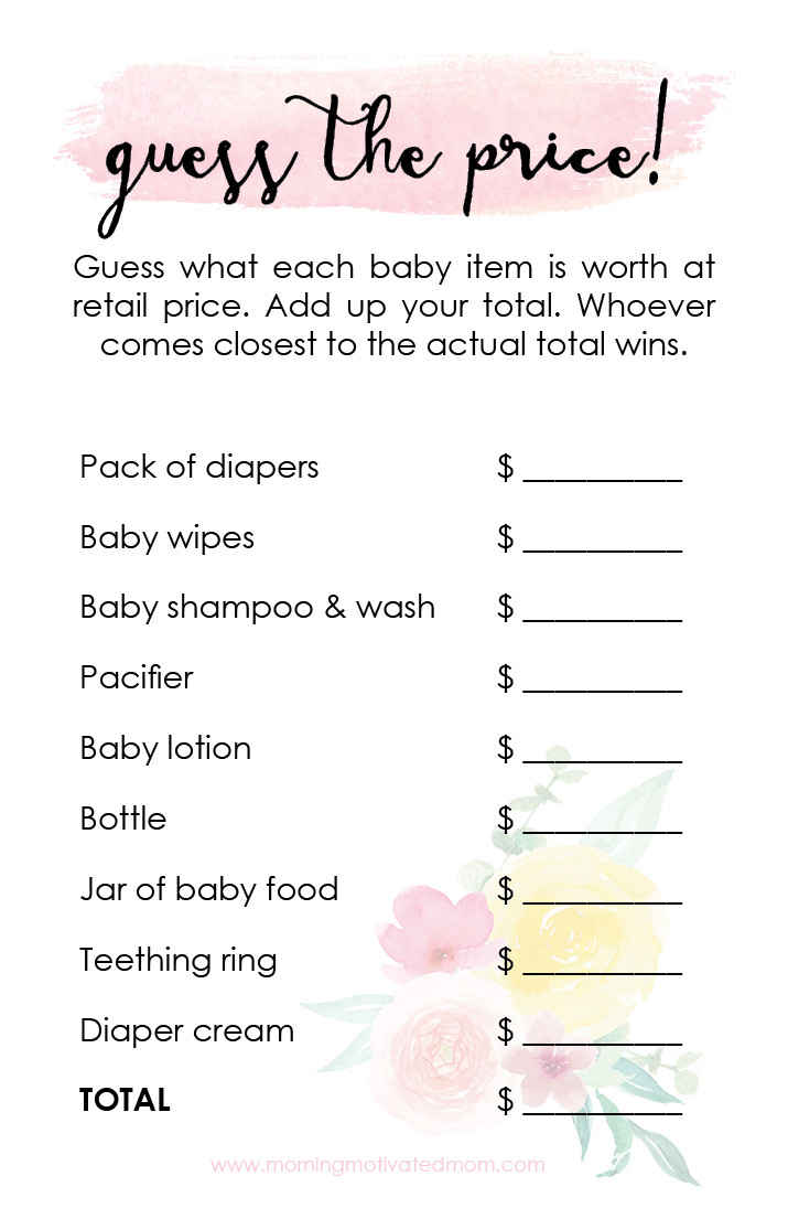 Printable Baby Shower Game: Guess The Price – Morning Motivated Mom regarding Unique Baby Shower Games Free Printable