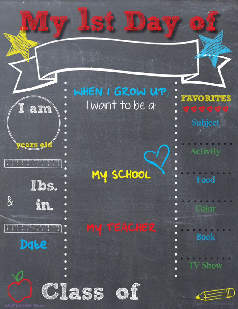 Printable Back-To-School Chalkboard Sign - #Neverdonewithfun with Free Printable First Day Of School Chalkboard Signs