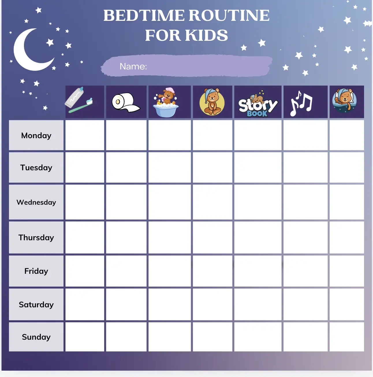 Printable Bedtime Routine Charts For Kids for Free Printable Bedtime Routine Chart