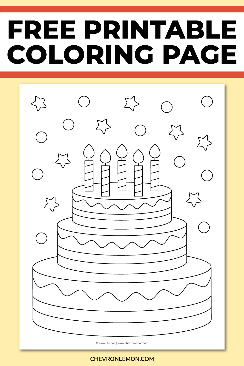 Printable Birthday Cake Coloring Page - Chevron Lemon regarding Free Printable Birthday Cake