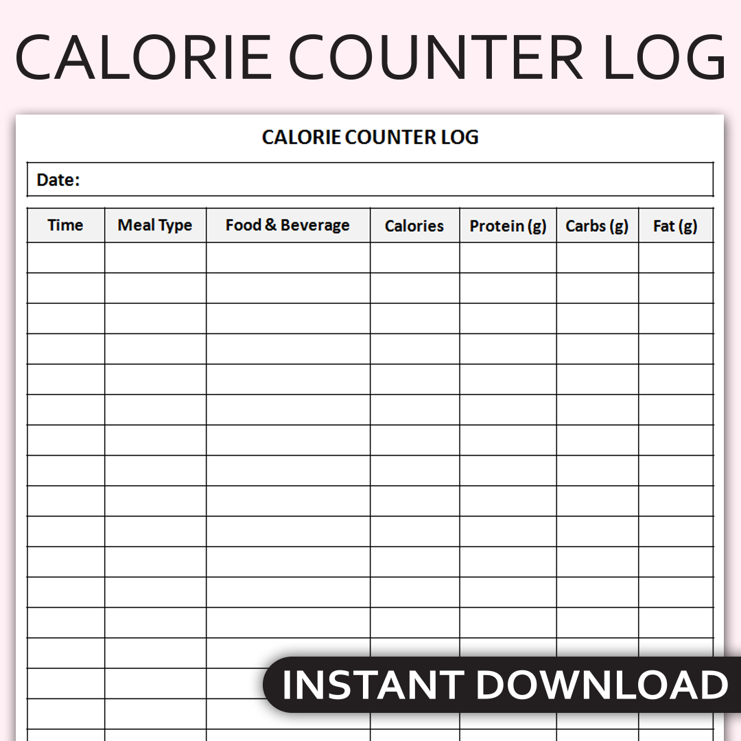Printable Calorie Counter Log, Daily Food Intake Tracker intended for Free Printable Calorie Counter Journal