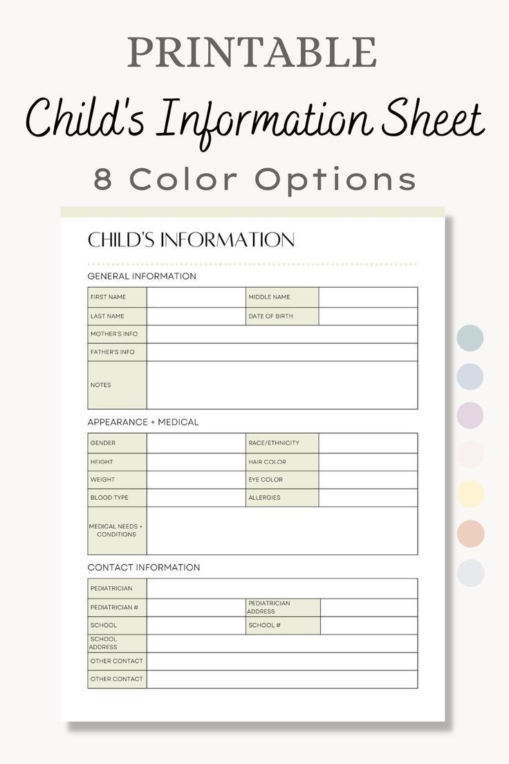 Printable Child'S Information Sheet, Important Information Sheet intended for Free Printable Parent Information Sheet