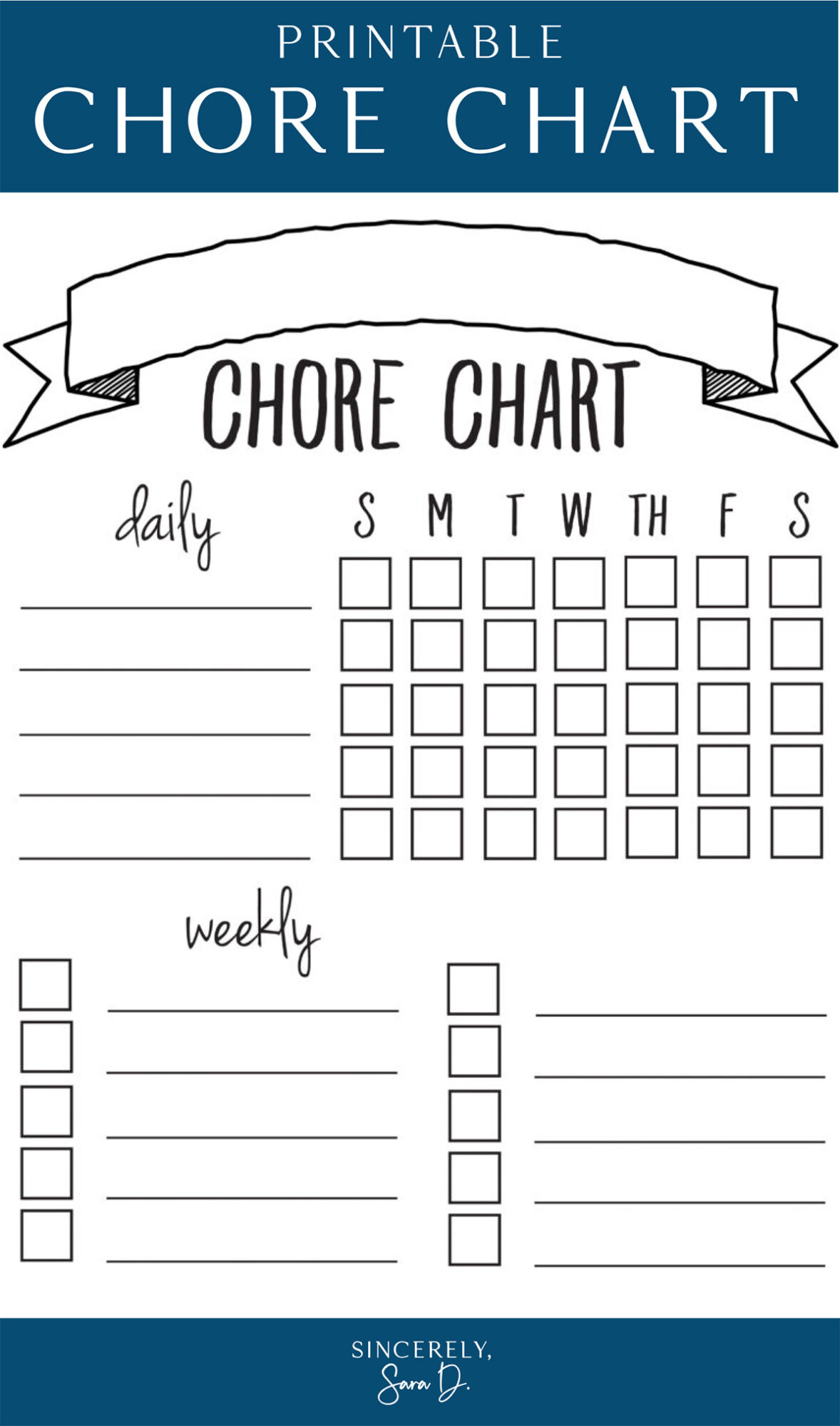 Printable Chore Chart - Sincerely, Sara D. | Home Decor & Diy Projects pertaining to Free Printable Chore Charts For Kids