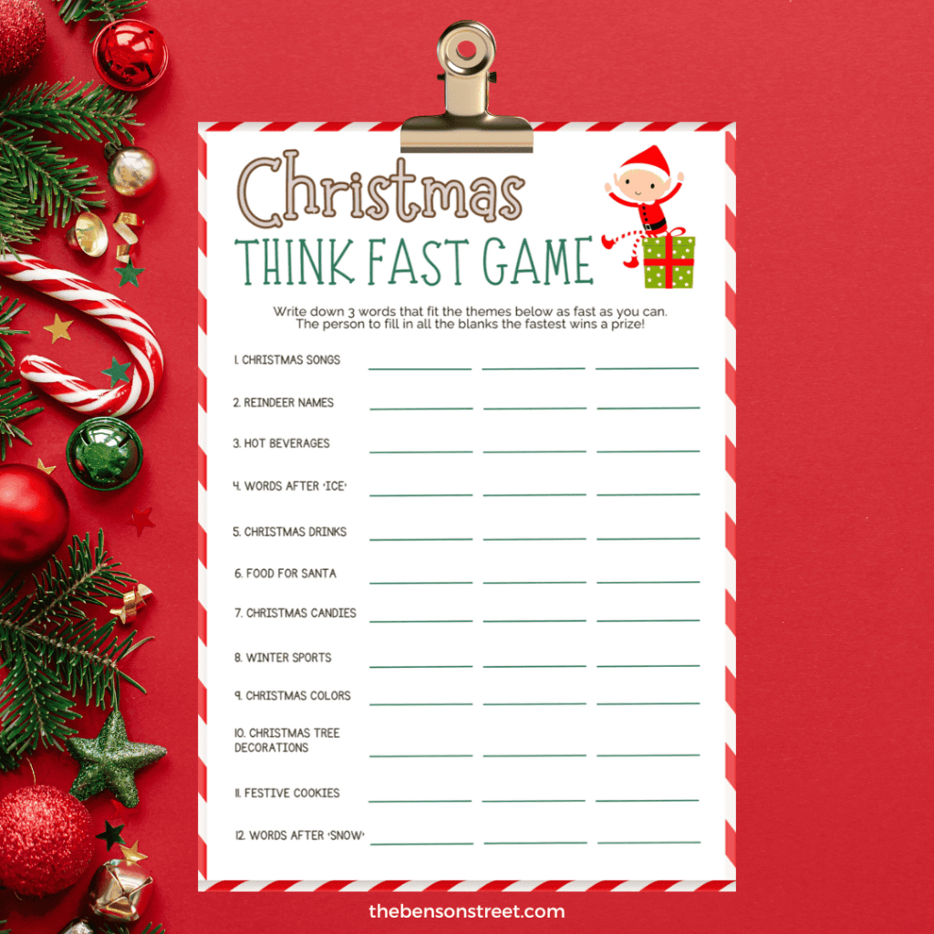 Printable Christmas Think Fast Game: A Free Holiday Game - The with regard to Free Holiday Games Printable