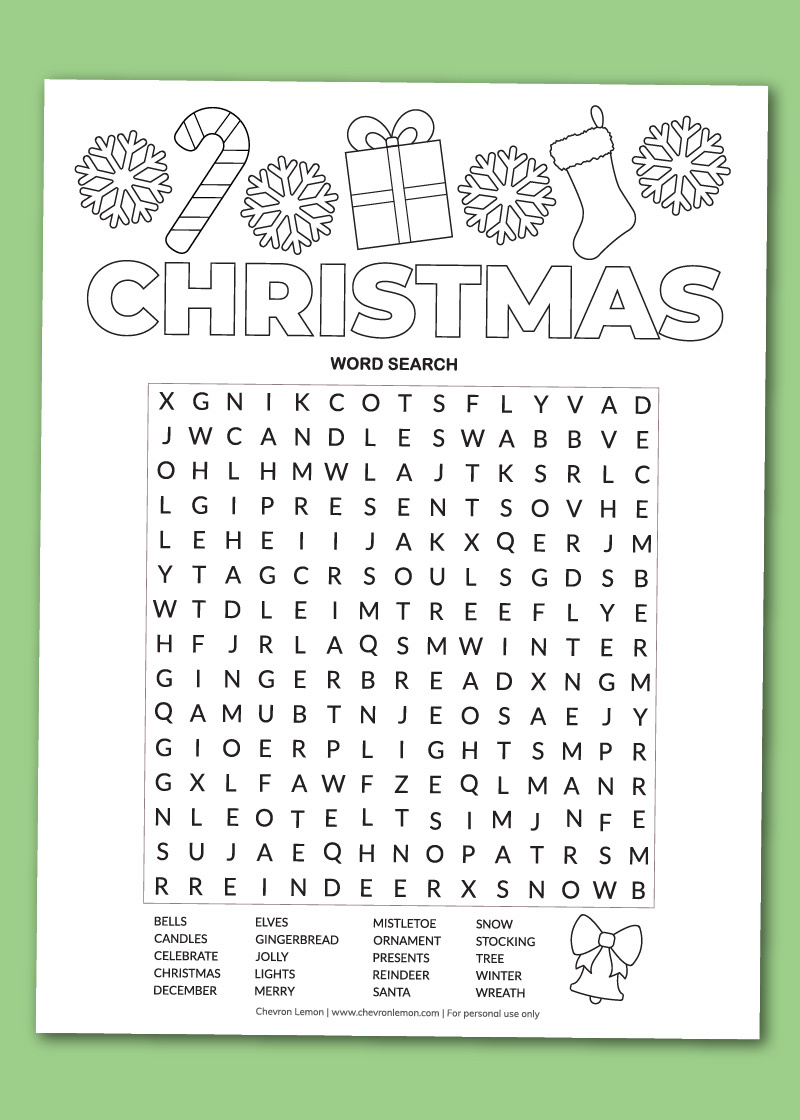 Printable Christmas Word Search - Chevron Lemon with regard to Free Printable Christmas Puzzles Word Searches