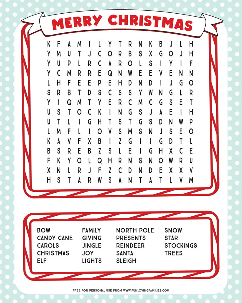 Printable Christmas Word Search - Fun Loving Families inside Free Printable Christmas Word Search