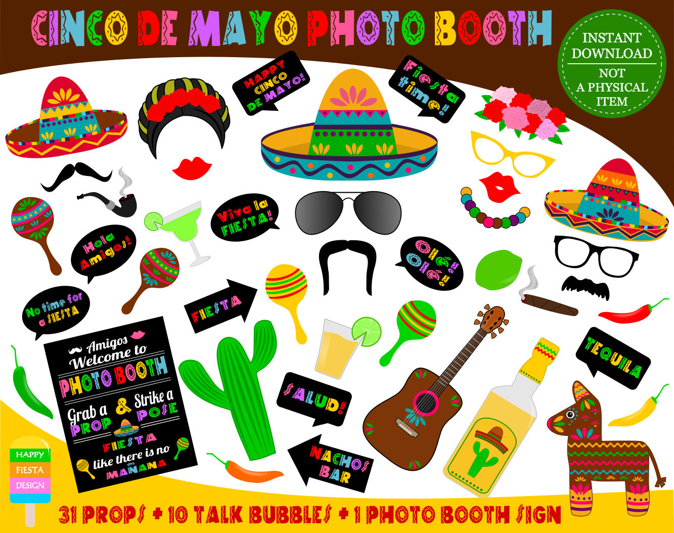 Printable Cinco De Mayo Photo Booth Props–Mexican Fiesta Props with regard to Free Printable Cinco De Mayo Photo Booth Props