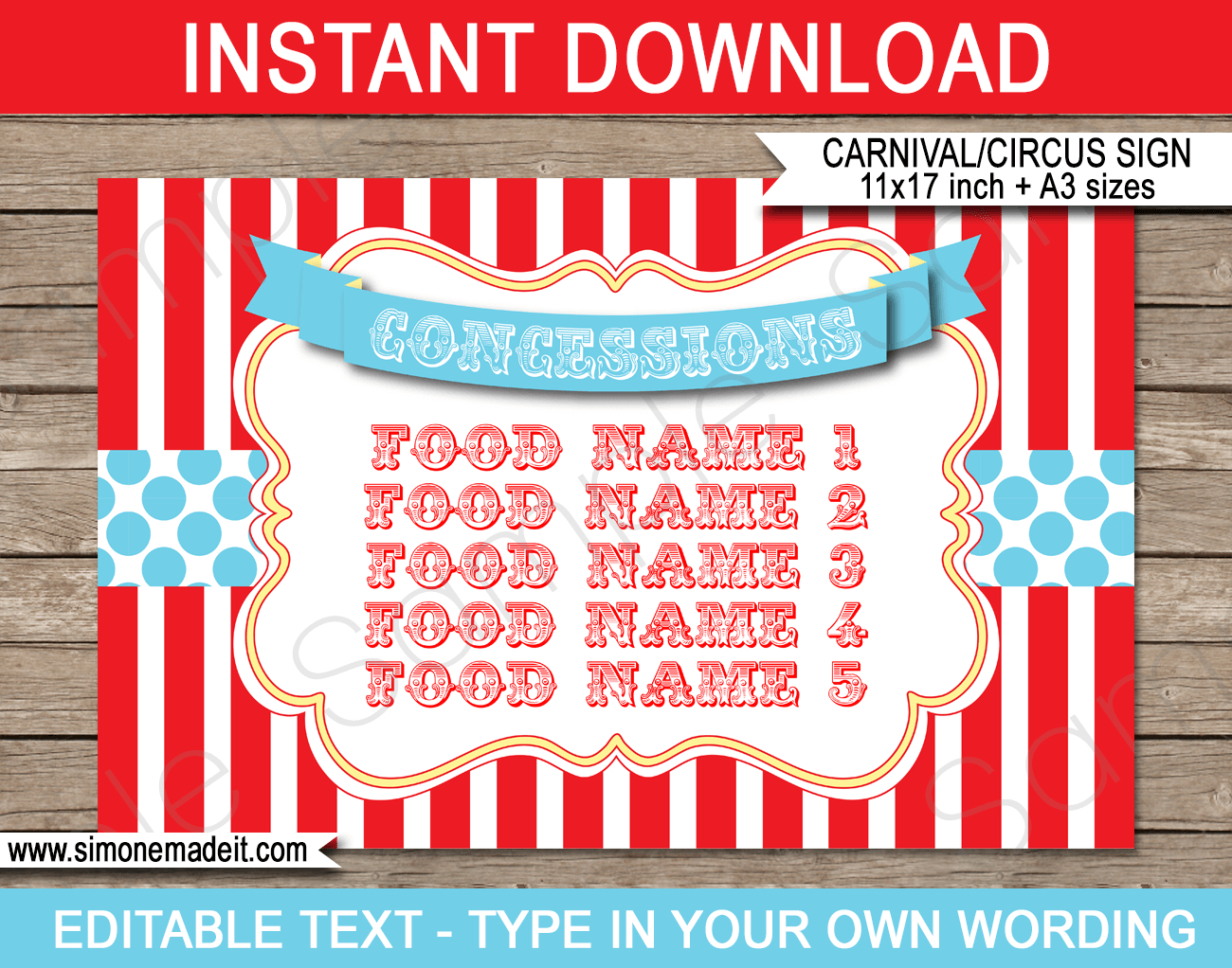 Printable Circus Concessions Sign | Editable Carnival Decoration intended for Free Concessions Printable