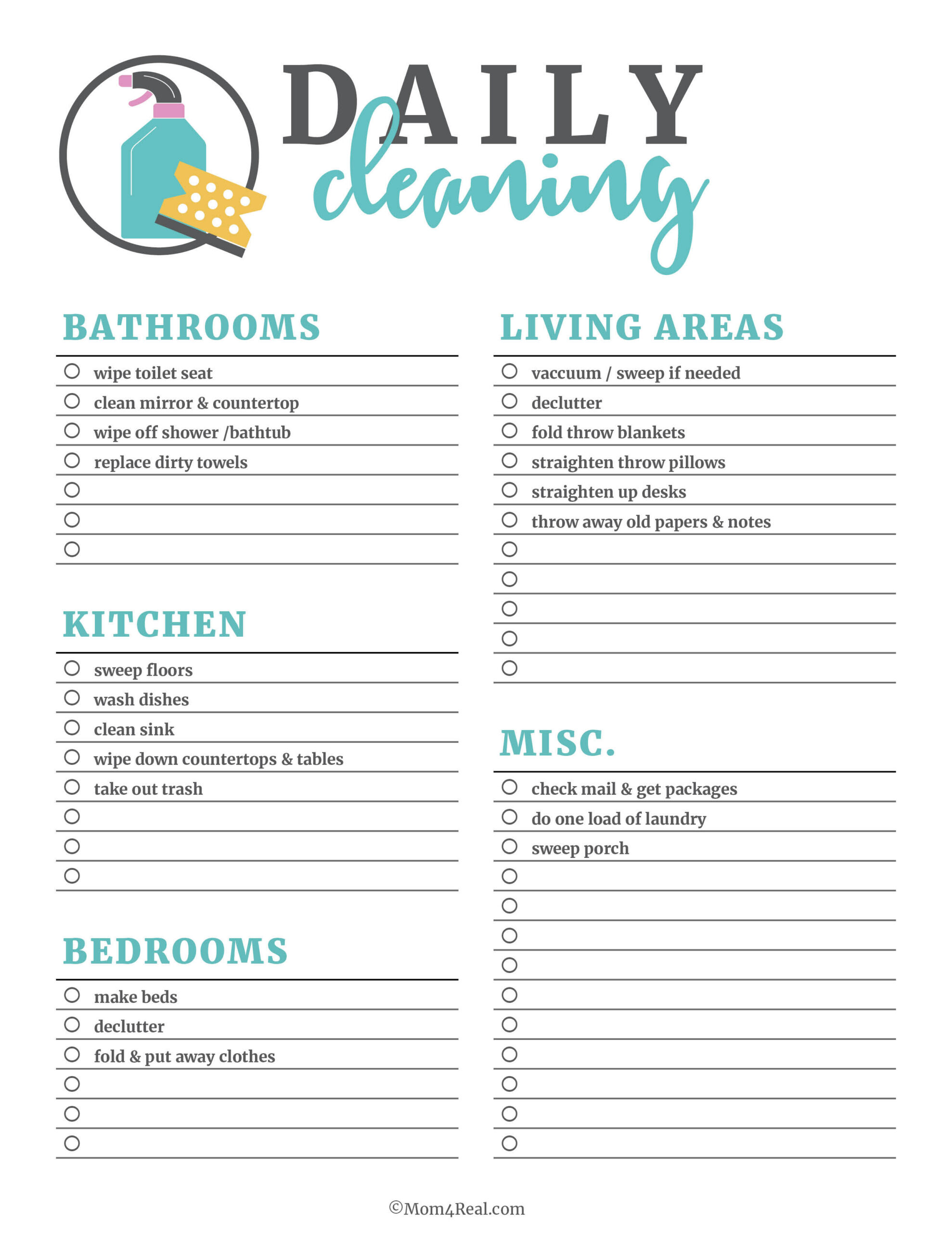 Printable Cleaning Checklists: Daily, Weekly & Monthly Tasks! regarding Free Printable Housework Checklist