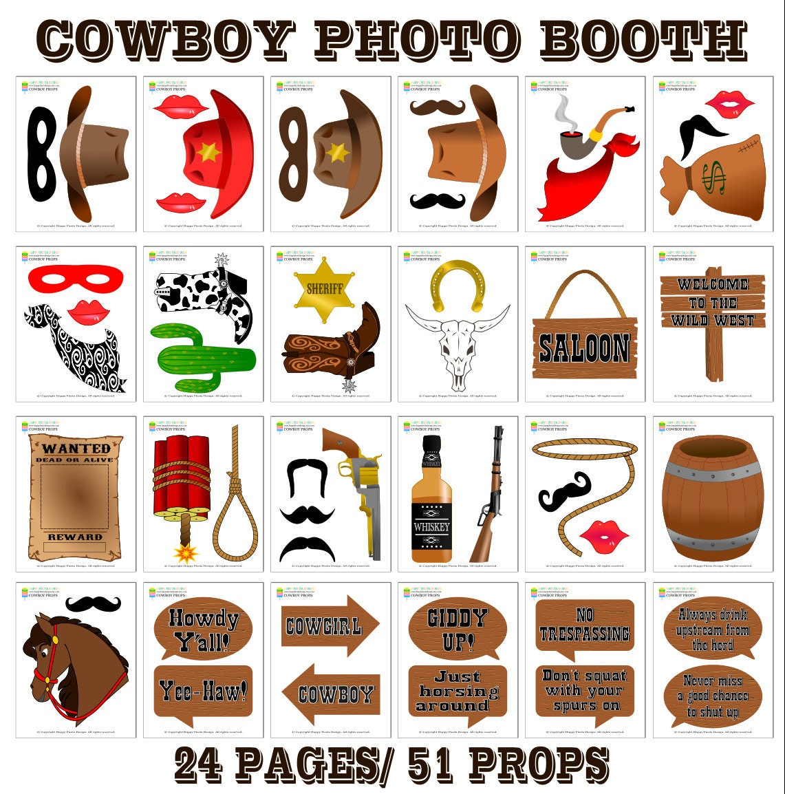 Printable Cowboy Photo Booth Props–Photo Booth Sign-Wild West inside Free Printable Western Photo Props