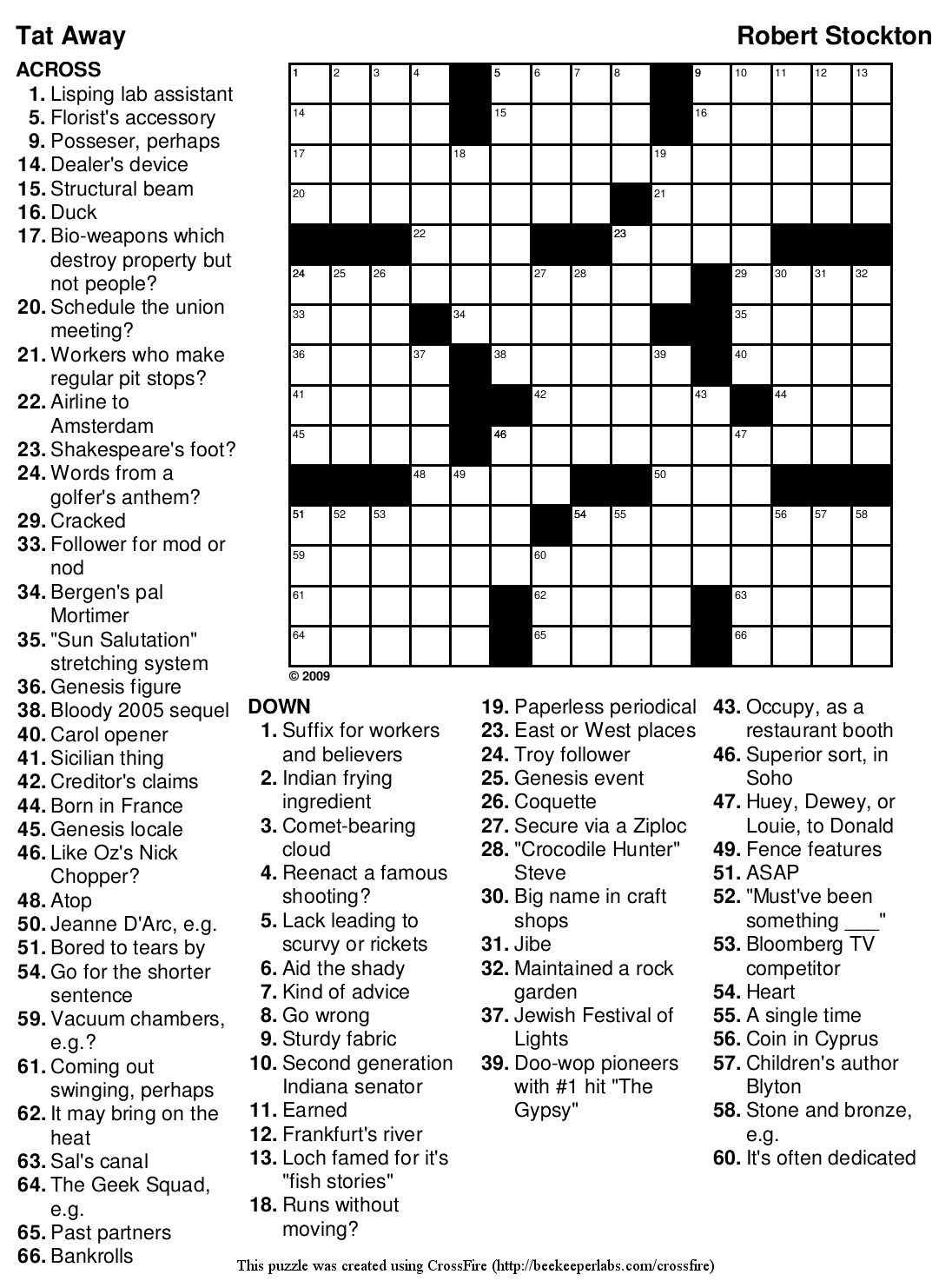 Printable Crossword Puzzle #127: &amp;quot;Tat Away&amp;quot; | Beekeeper Crosswords pertaining to Free Printable Themed Crossword Puzzles