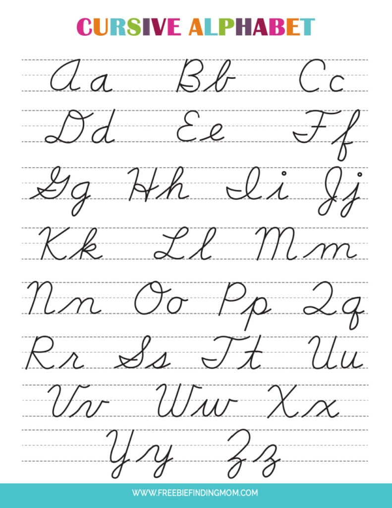 Printable Cursive Alphabet Chart Pdf (Upper And Lowercase Letters throughout Free Printable Cursive Alphabet