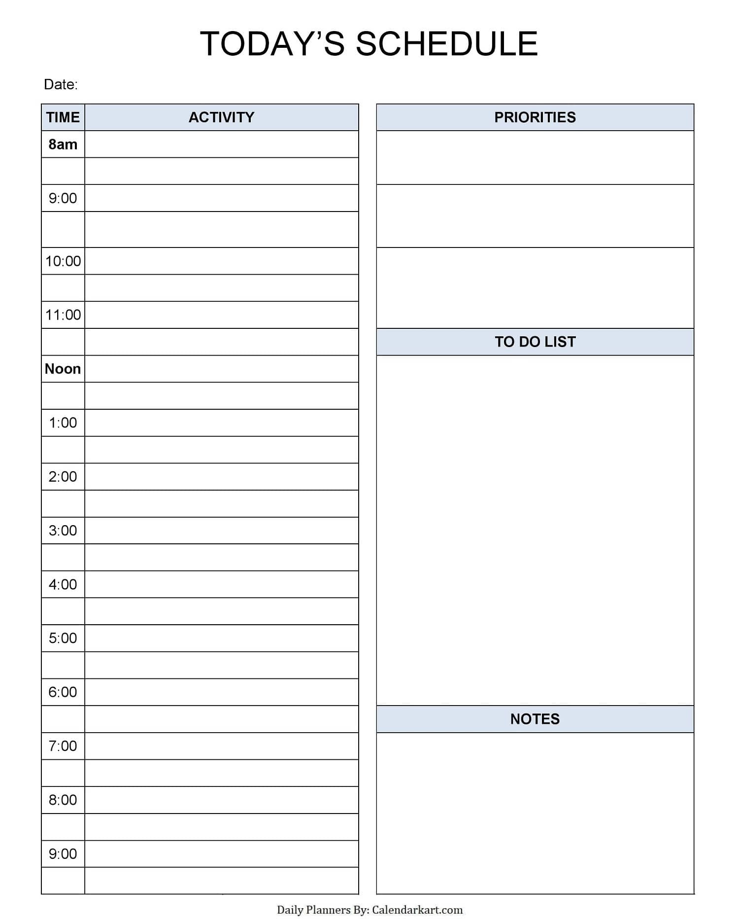 Printable Daily Planner Template | Calendarkart within Free Printable Daily Schedule