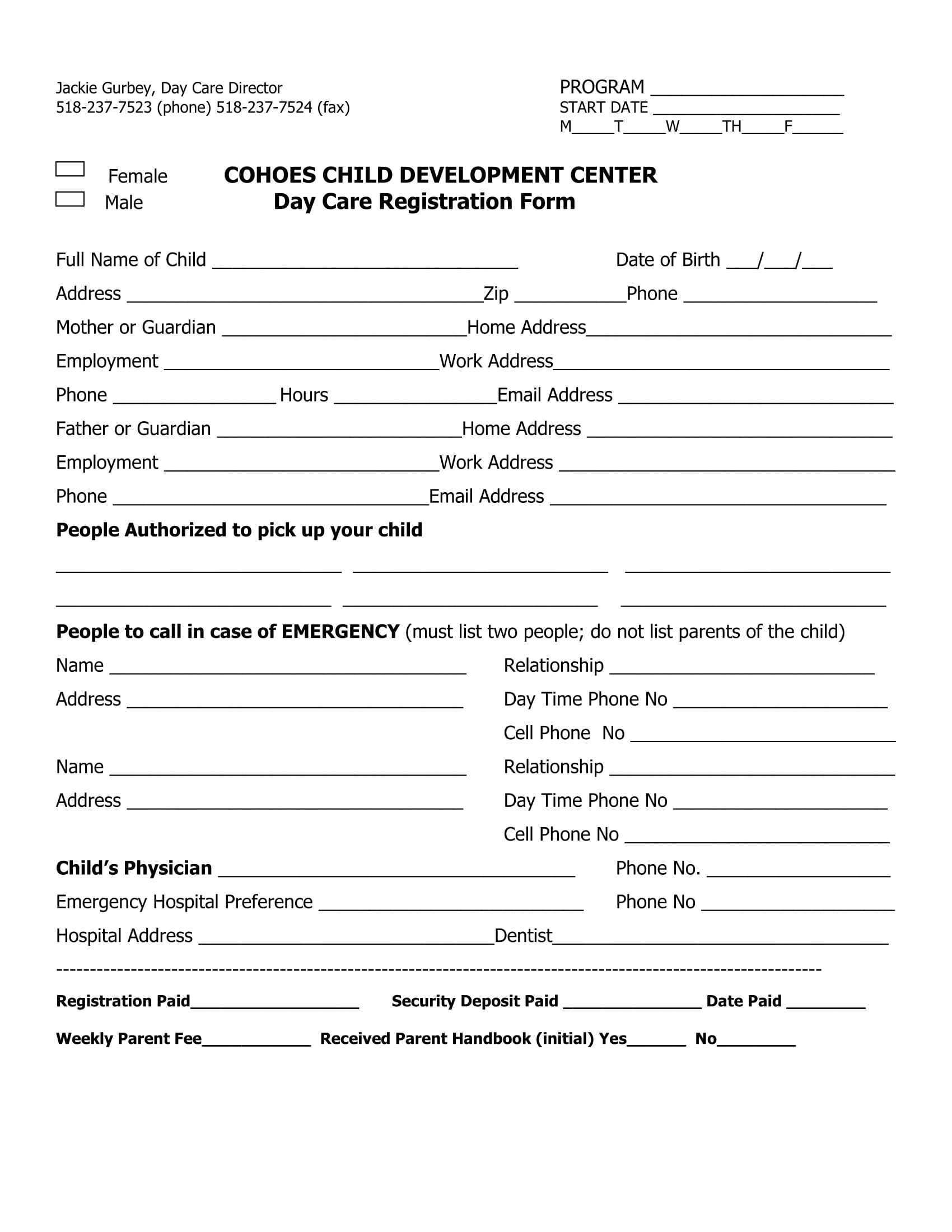 Printable Daycare Application Form For Parents - Printable Party inside Free Printable Daycare Forms