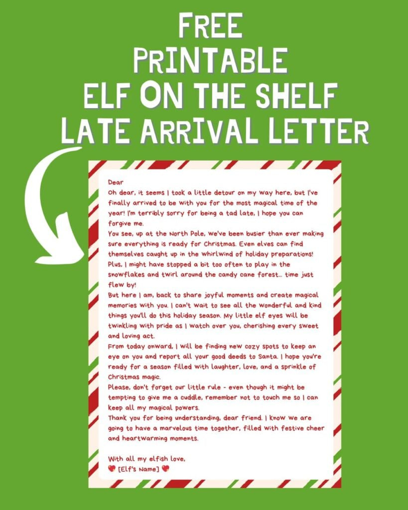 Printable Elf On The Shelf Late Arrival Letter Idea - A Sparkle Of intended for Free Printable Elf On The Shelf Letter