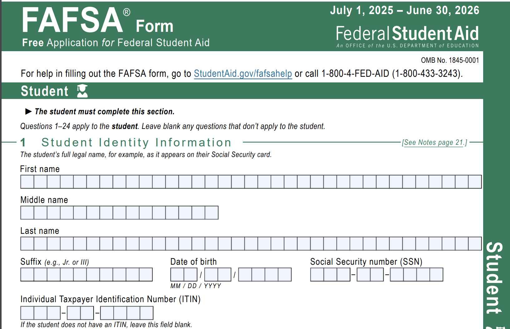 Printable Fafsa Application intended for Free Printable Fafsa Application Form