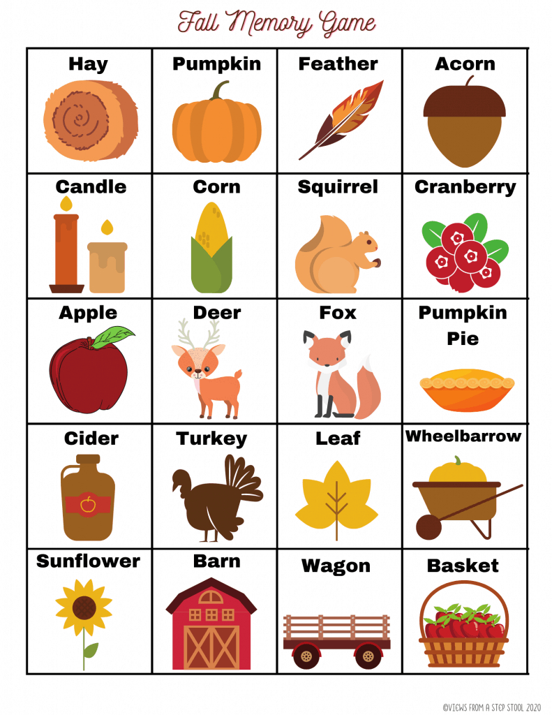 Printable Fall Matching Game - Views From A Step Stool for Free Printable Toddler Matching Games