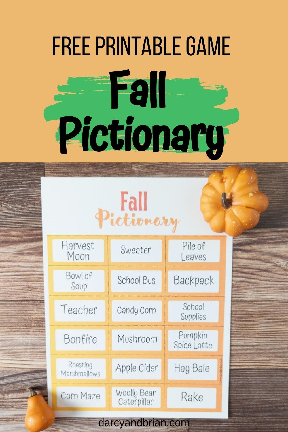 Printable Fall Pictionary Words | Fun Drawing Game For Kids within Free Printable Pictionary Cards