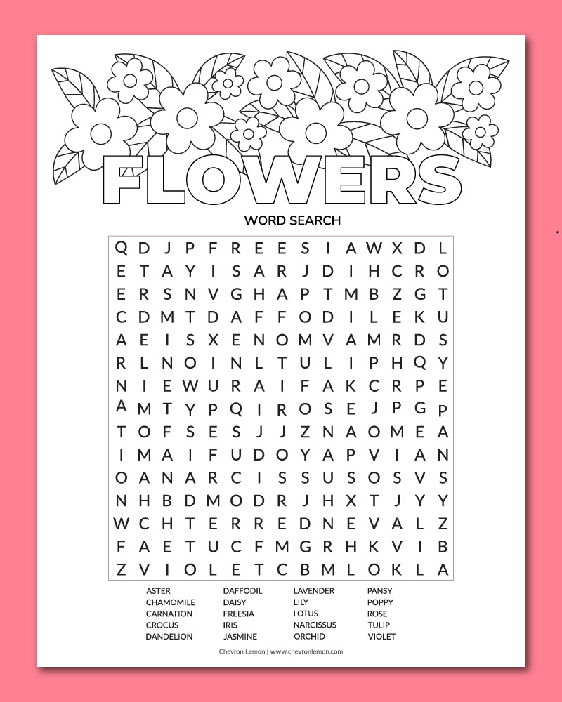 Printable Flower Word Search - Chevron Lemon with Free Printable Word Searches