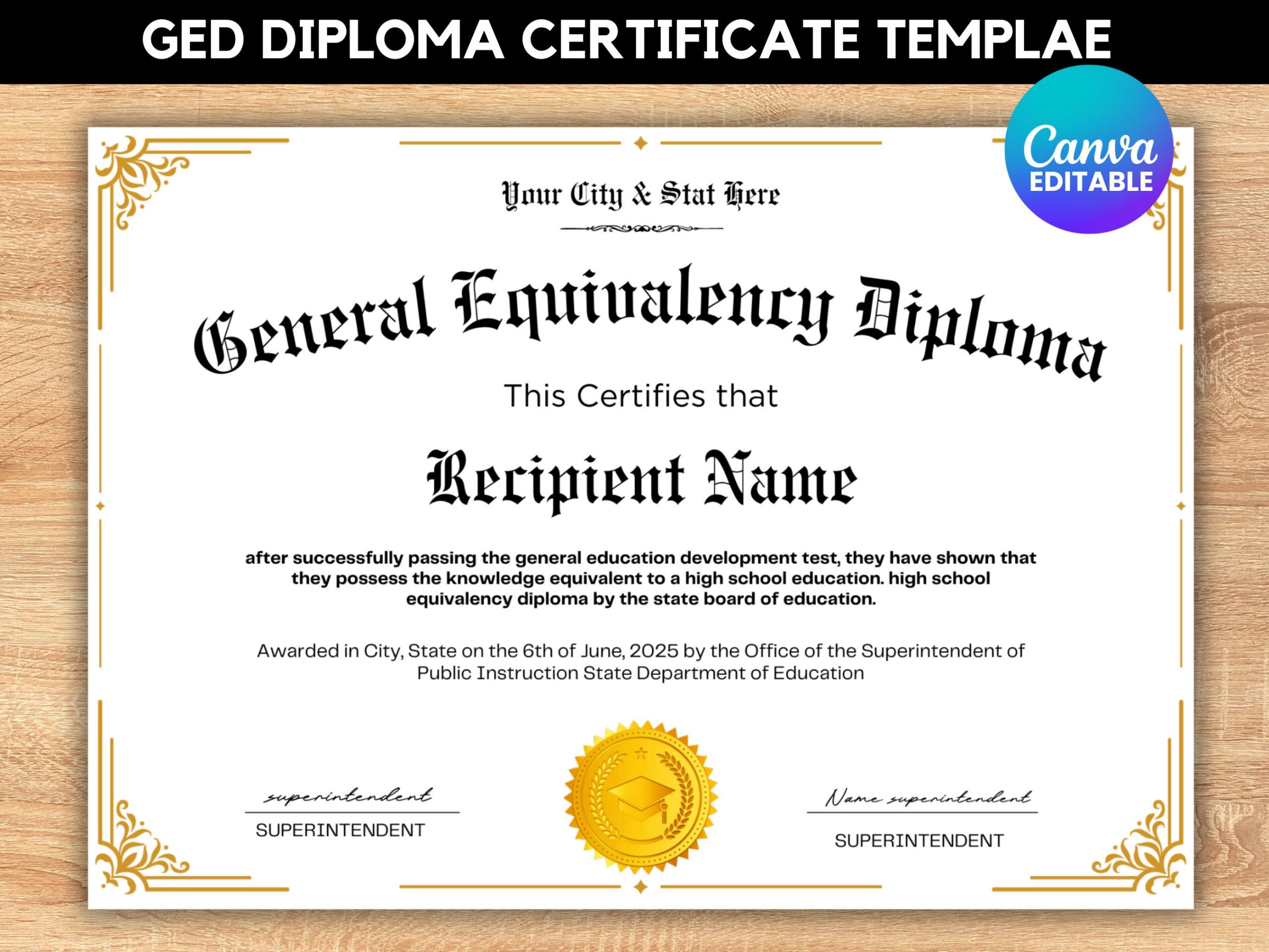 Printable Ged Diploma Template, High School Diploma, School in Printable Fake Ged Certificate For Free