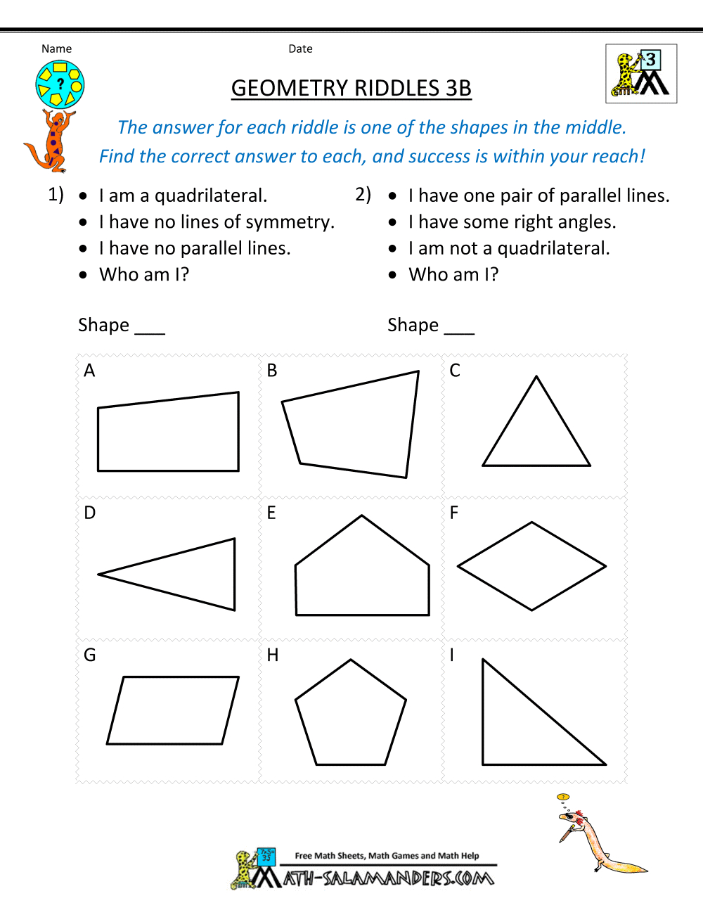 Printable Geometry Worksheets - Riddles - Worksheets Library regarding Free Printable Geometry Worksheets For Middle School