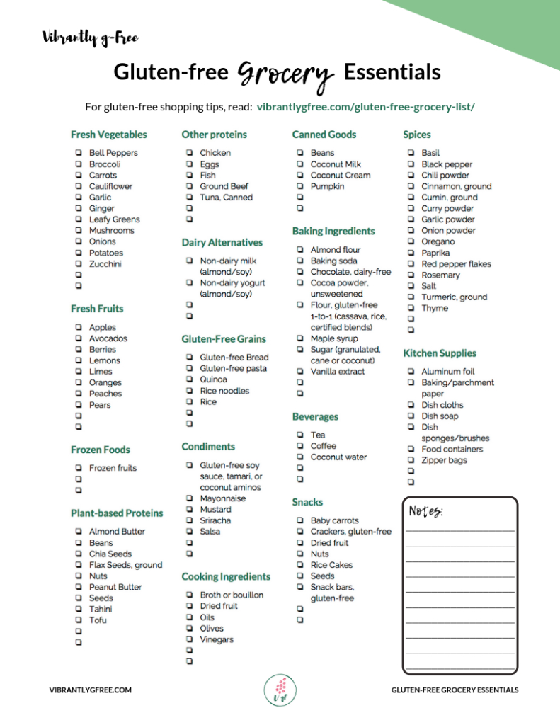 Printable Gluten Free Grocery List + 10 Tips! - Vibrantly G-Free with regard to Gluten Free Food List Printable