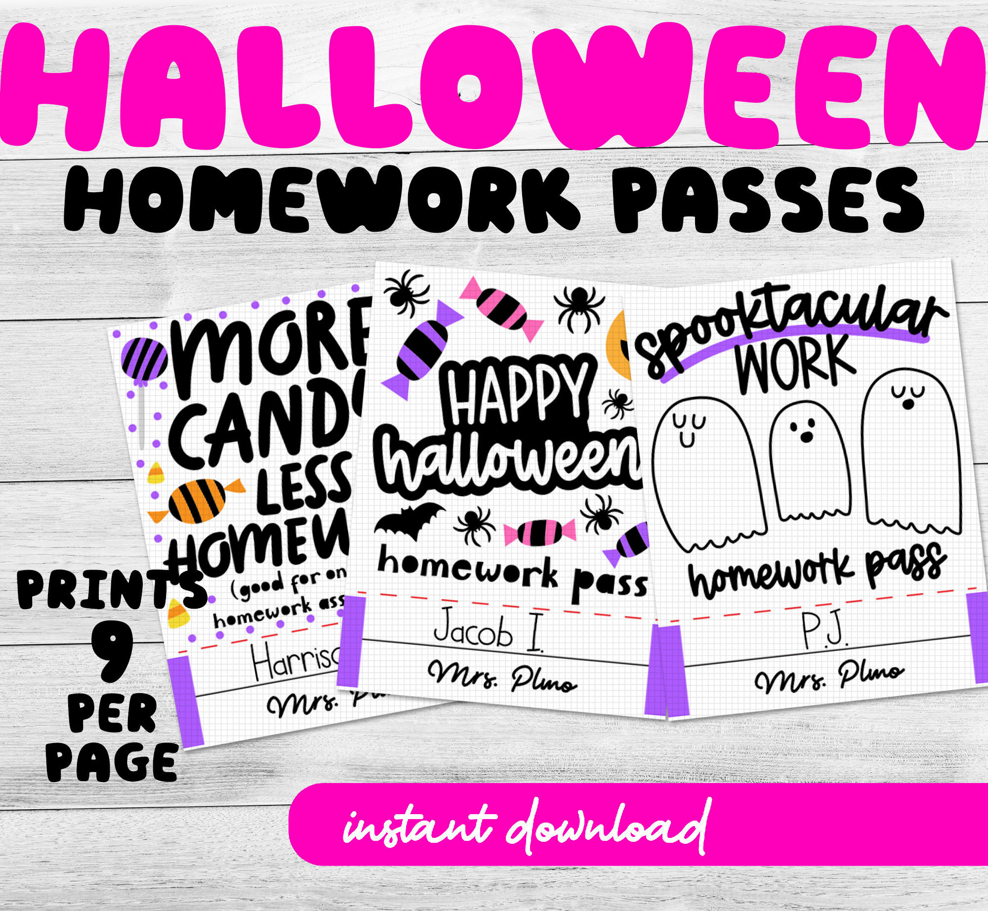 Printable Halloween Student Gift // Halloween Homework Passes - Etsy inside Free Printable Halloween Homework Pass