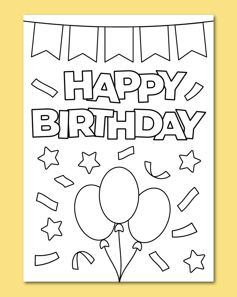Printable Happy Birthday Coloring Card - Chevron Lemon within Free Printable Birthday Cards For Kids