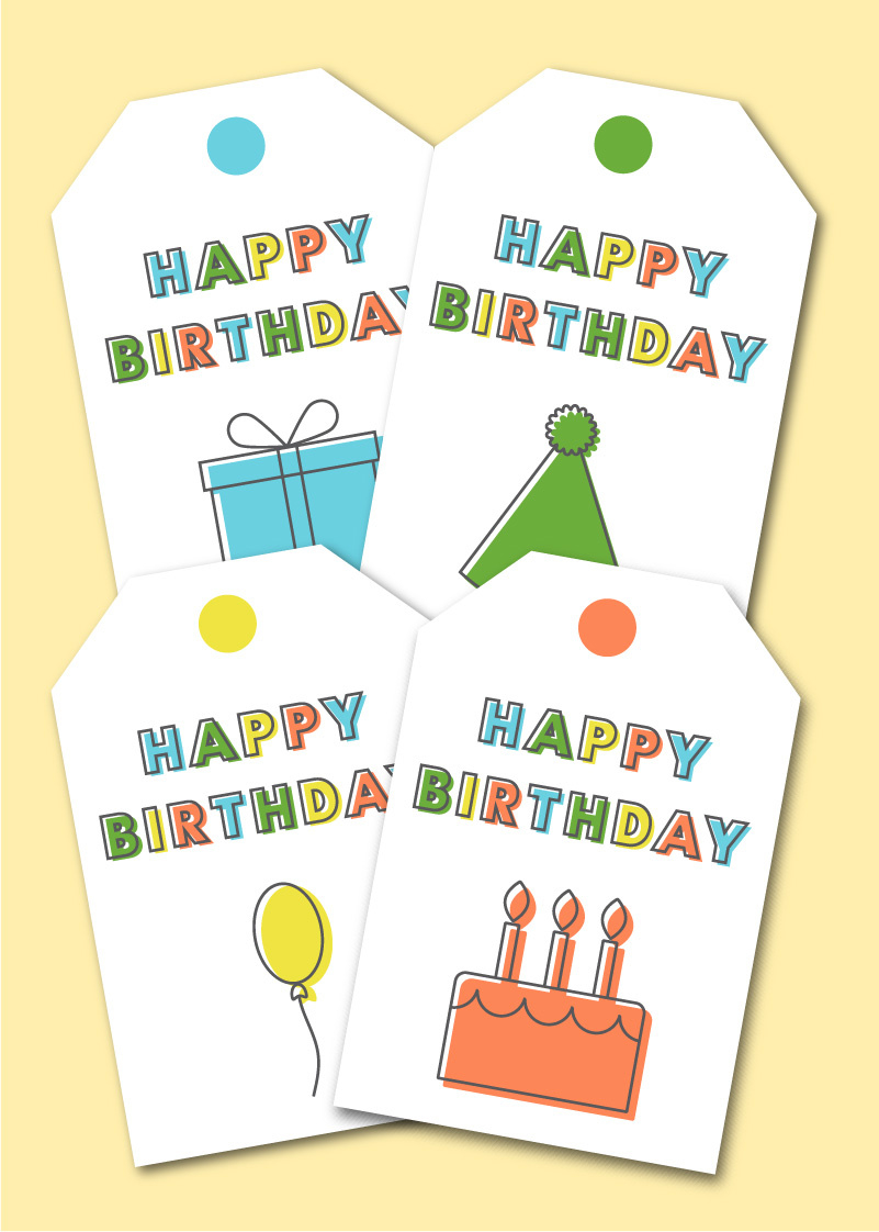 Printable Happy Birthday Gift Tags - Chevron Lemon within Free Printable Birthday Tags