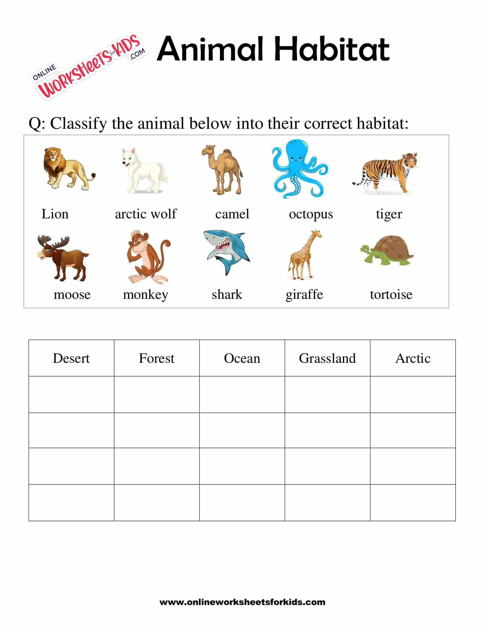 Printable Matching Activity Animal Habitats Worksheets For Grade 1 in Free Printable Worksheets Animal Habitats