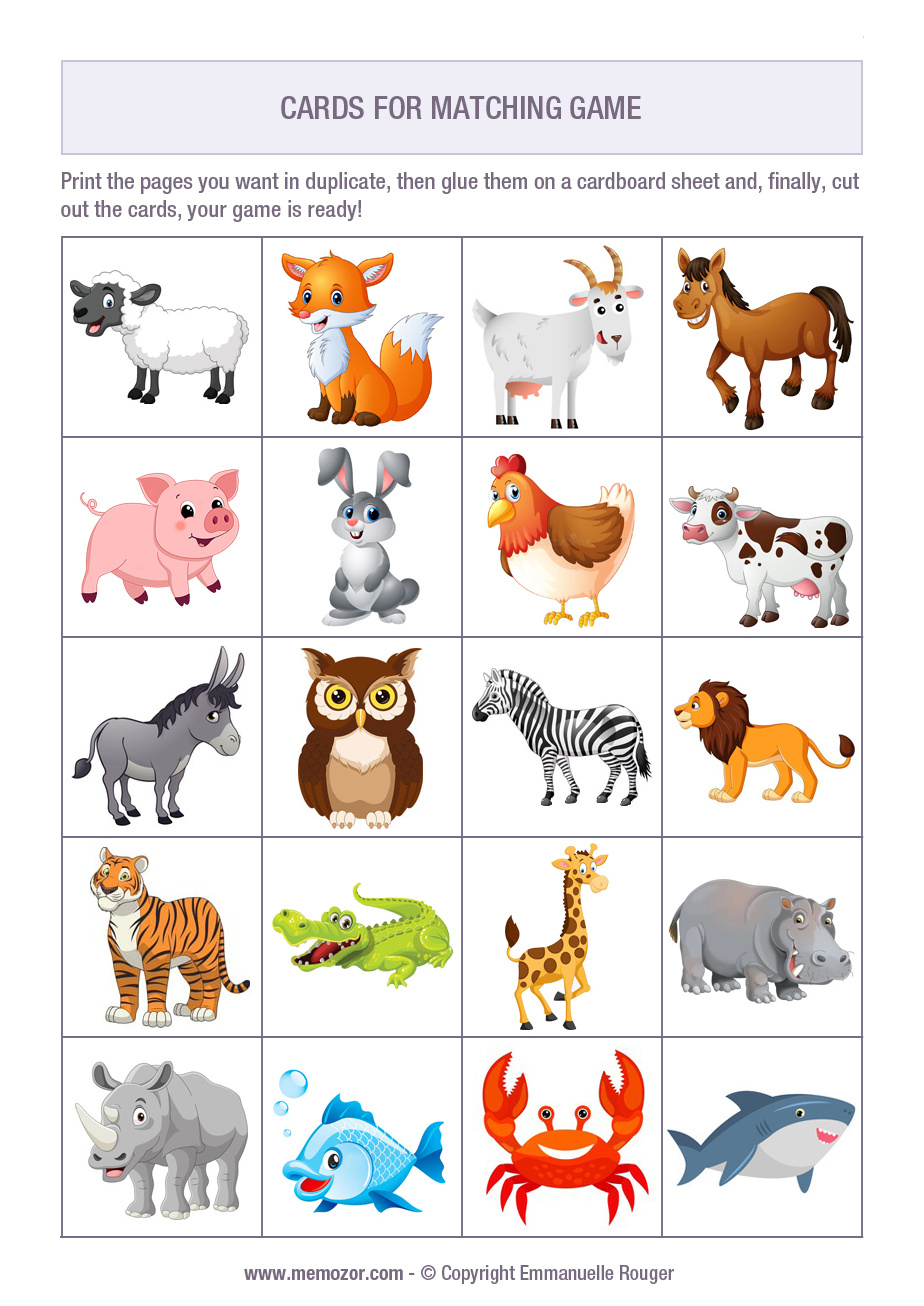Printable Matching Game Animals + 60 Cards To Cut Out | Memozor inside Free Printable Matching Cards