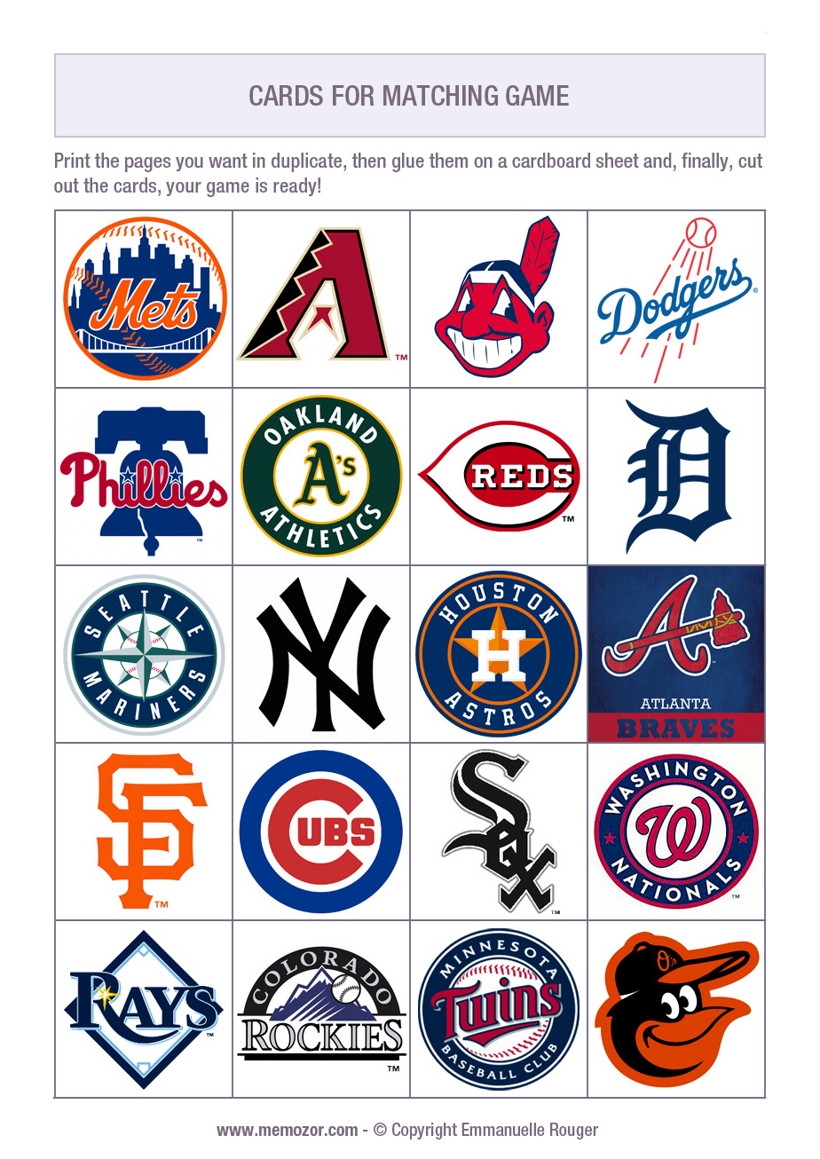 Printable Matching Game For Kids - Baseball Teams Logos - Print in Free Printable Baseball Logos