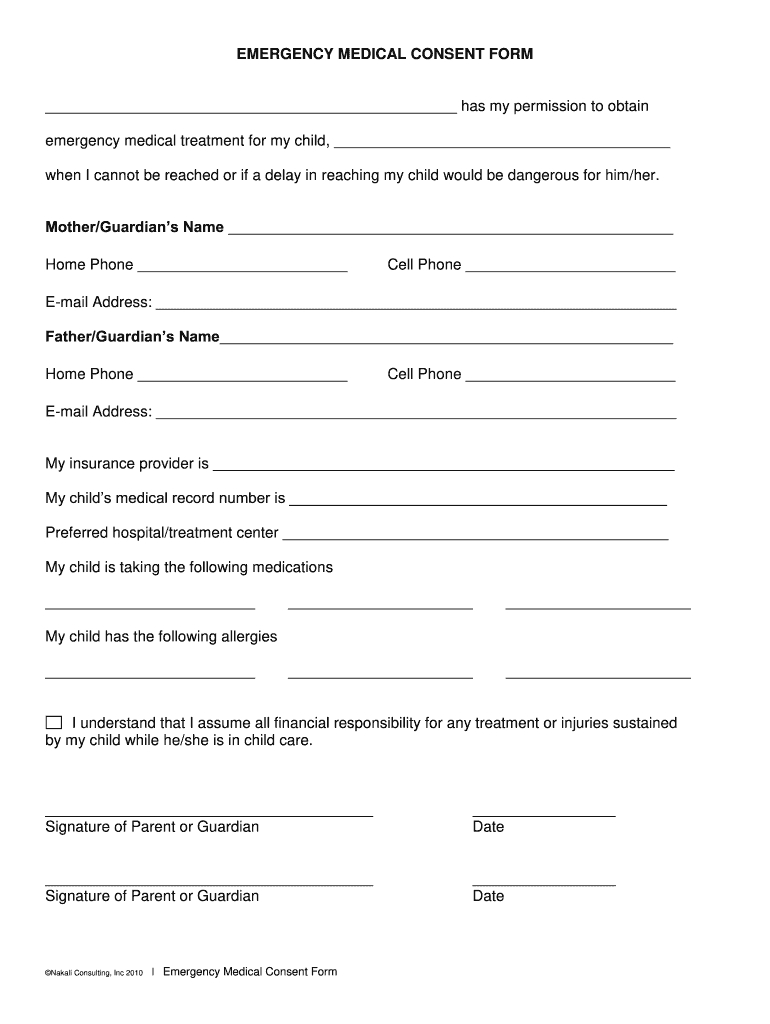 Printable Medical Consent Form For Minor While Parents Are Away regarding Free Printable Medical Consent Form