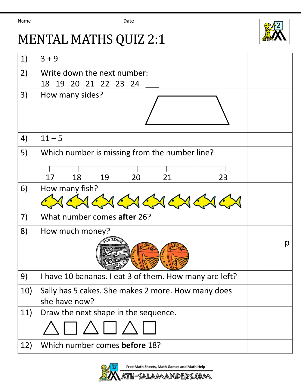 Printable Mental Maths Year 2 Worksheets regarding Year 2 Maths Worksheets Free Printable