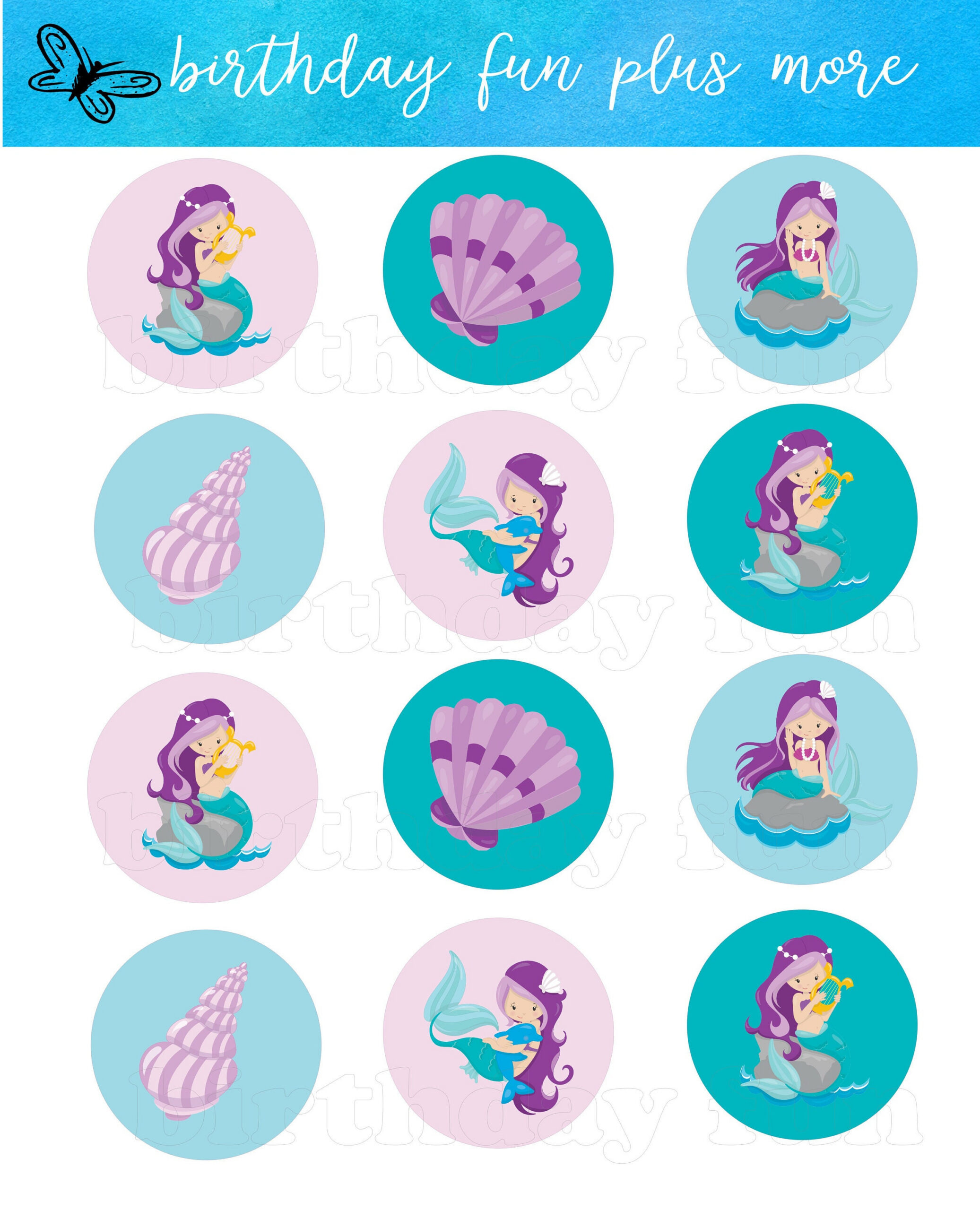Printable Mermaid Cupcake Toppers, Digital Mermaid Rounds, Instant Download  Printable Mermaid, Mermaid Birthday Party, Mermaid Decorations throughout Free Printable Mermaid Cupcake Toppers