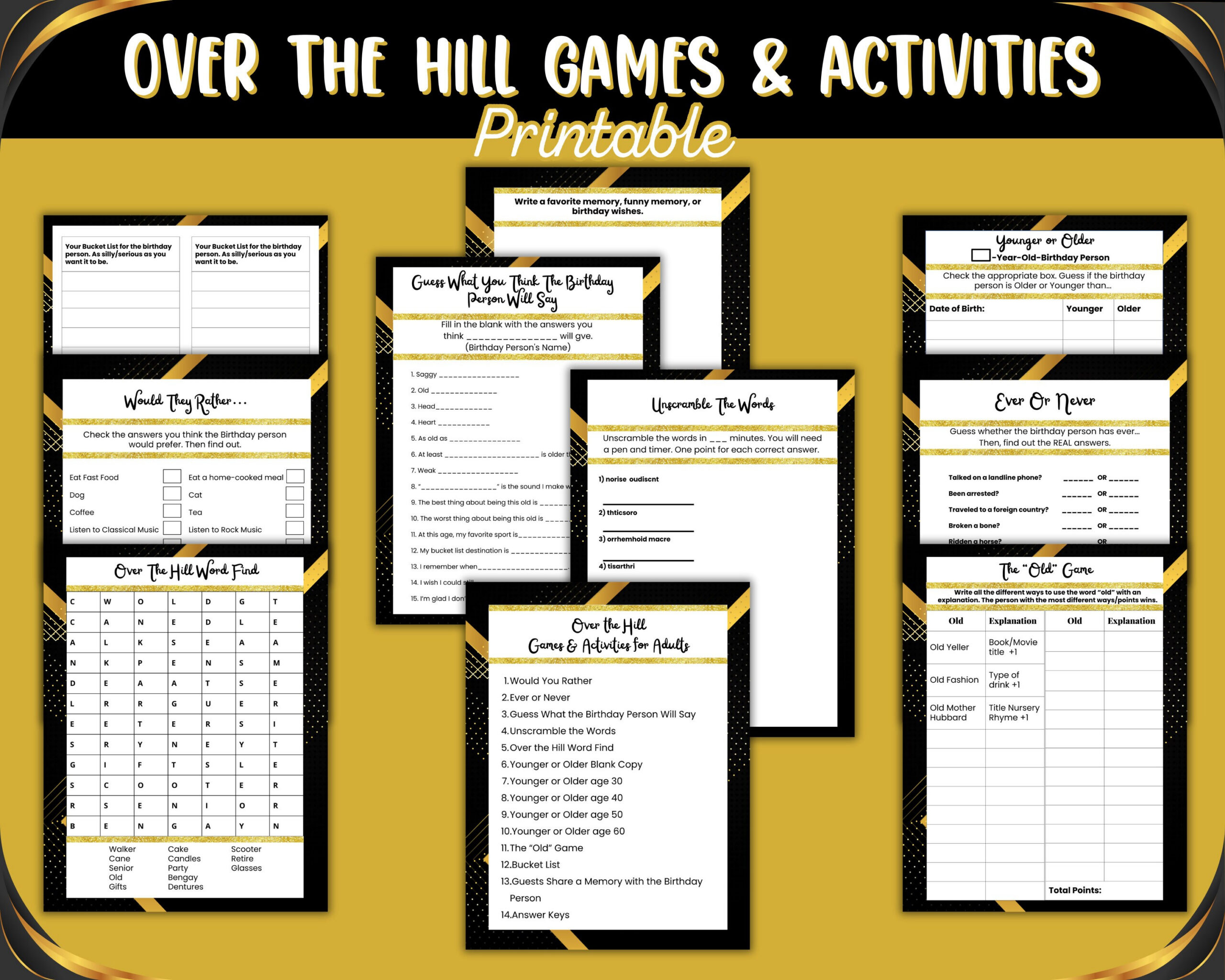 Printable Milestone Adult Birthday Party Games | Over The Hill with regard to Over The Hill Games Free Printable
