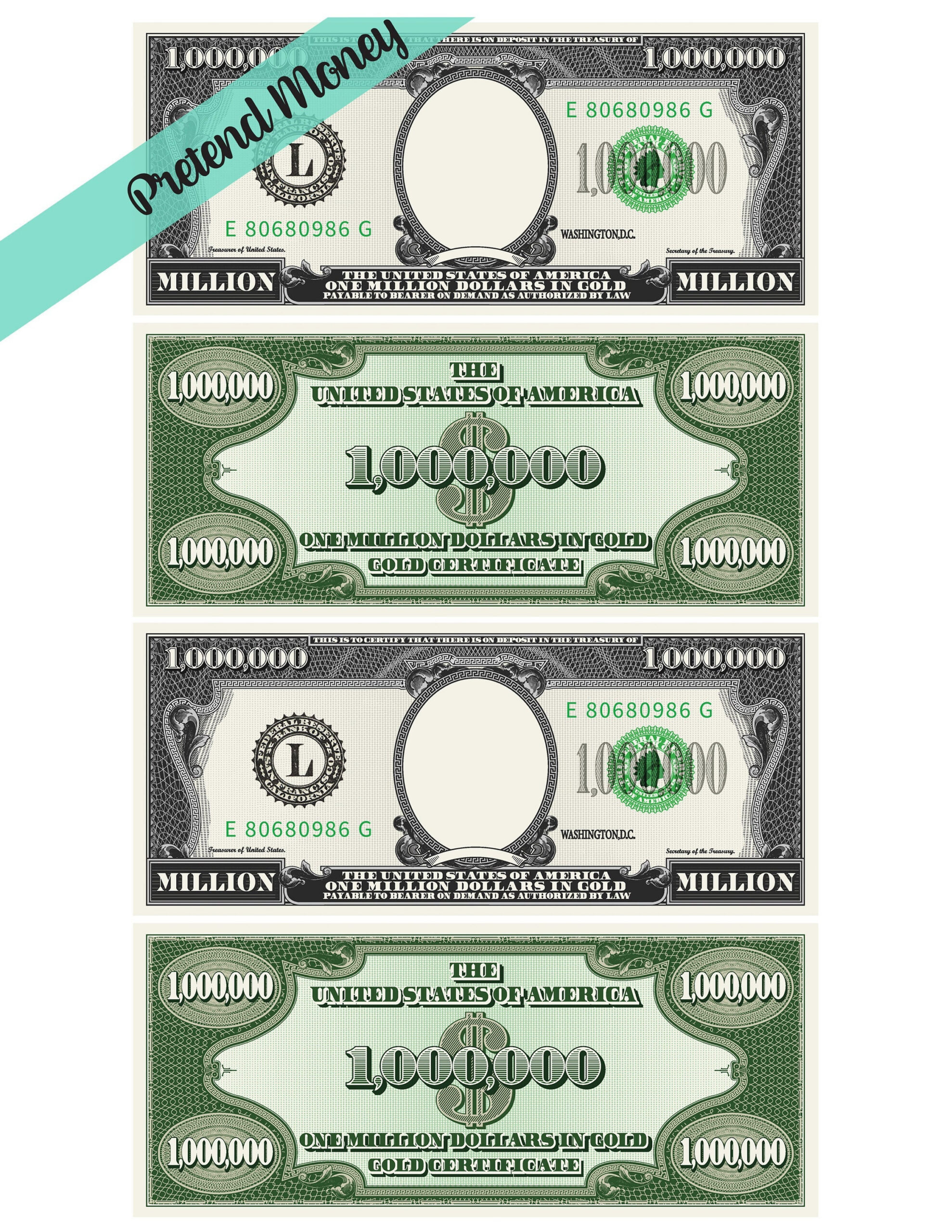 Printable Million Dollar Bill - Etsy pertaining to Free Printable Million Dollar Bill