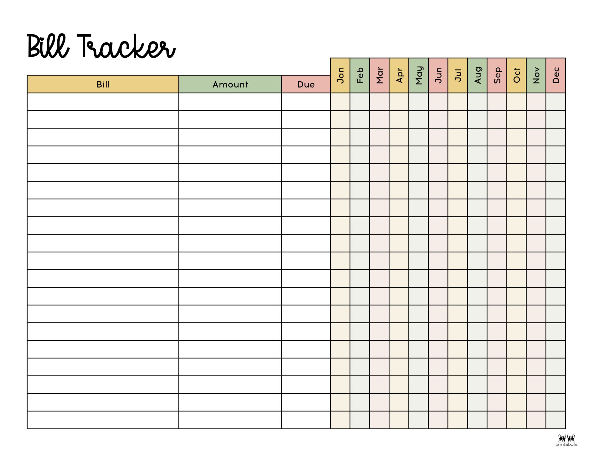 Printable Monthly Bill Organizer - Printable Party Favors for Free Printable Bill Tracker