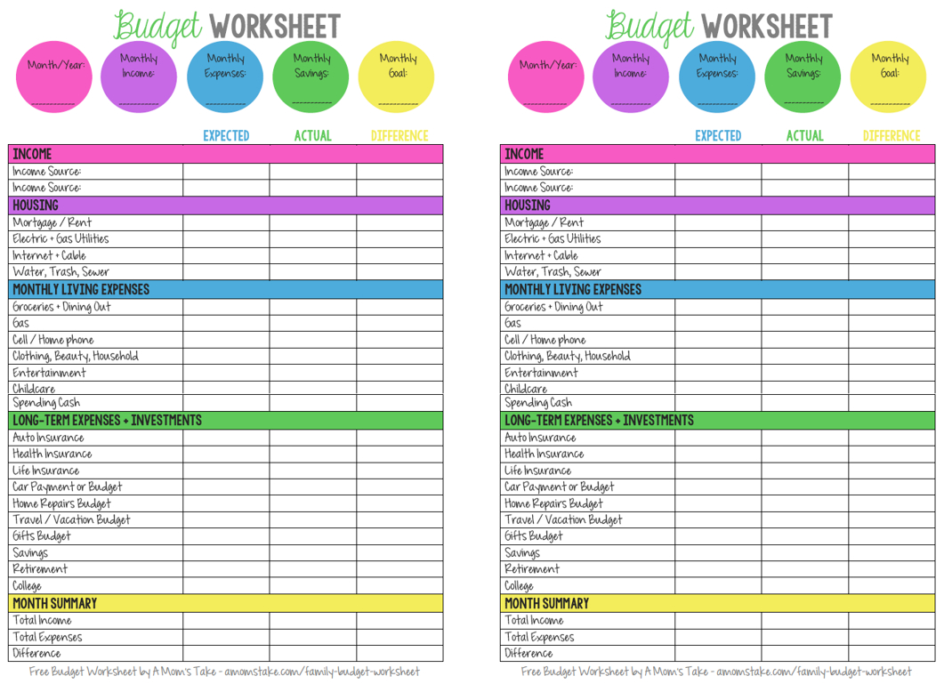 Printable Monthly Family Budget Worksheet - A Moms Take throughout Free Printable Family Budget