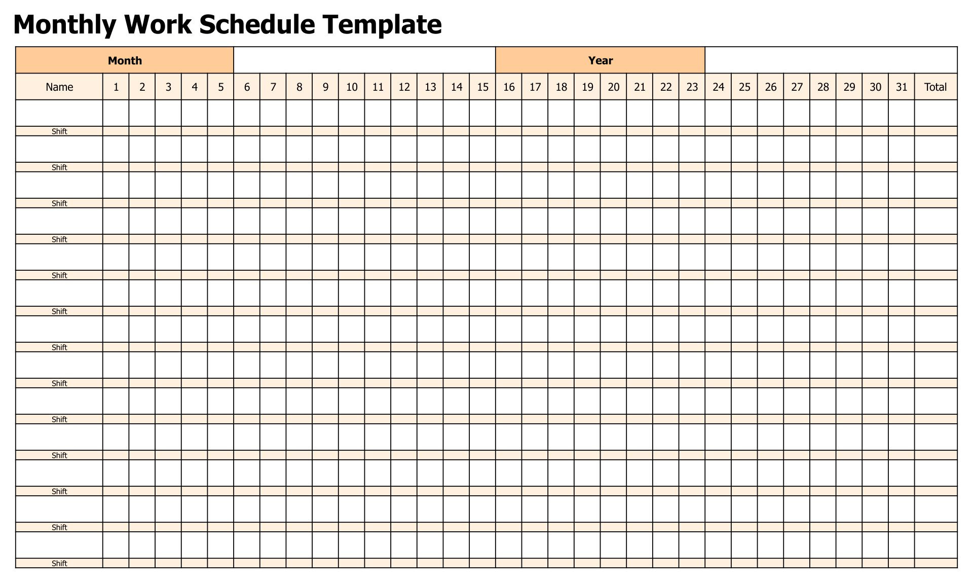 Printable Monthly Work Schedule Templates Free inside Free Printable Monthly Work Schedule Template